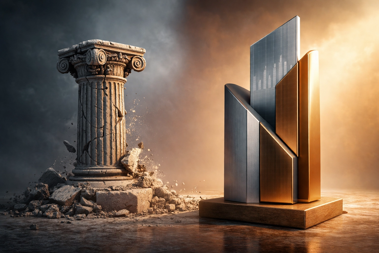 Visual comparison of traditional 60/40 portfolio versus innovative 40/30/30 investment model