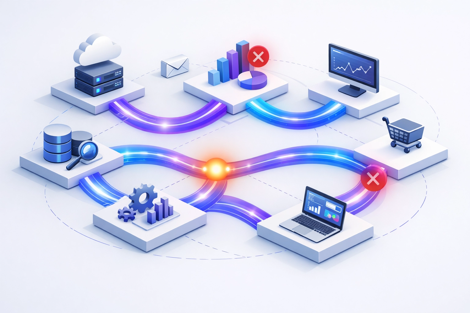Complex Shopify ERP integration data flow showing connected business systems and process mapping