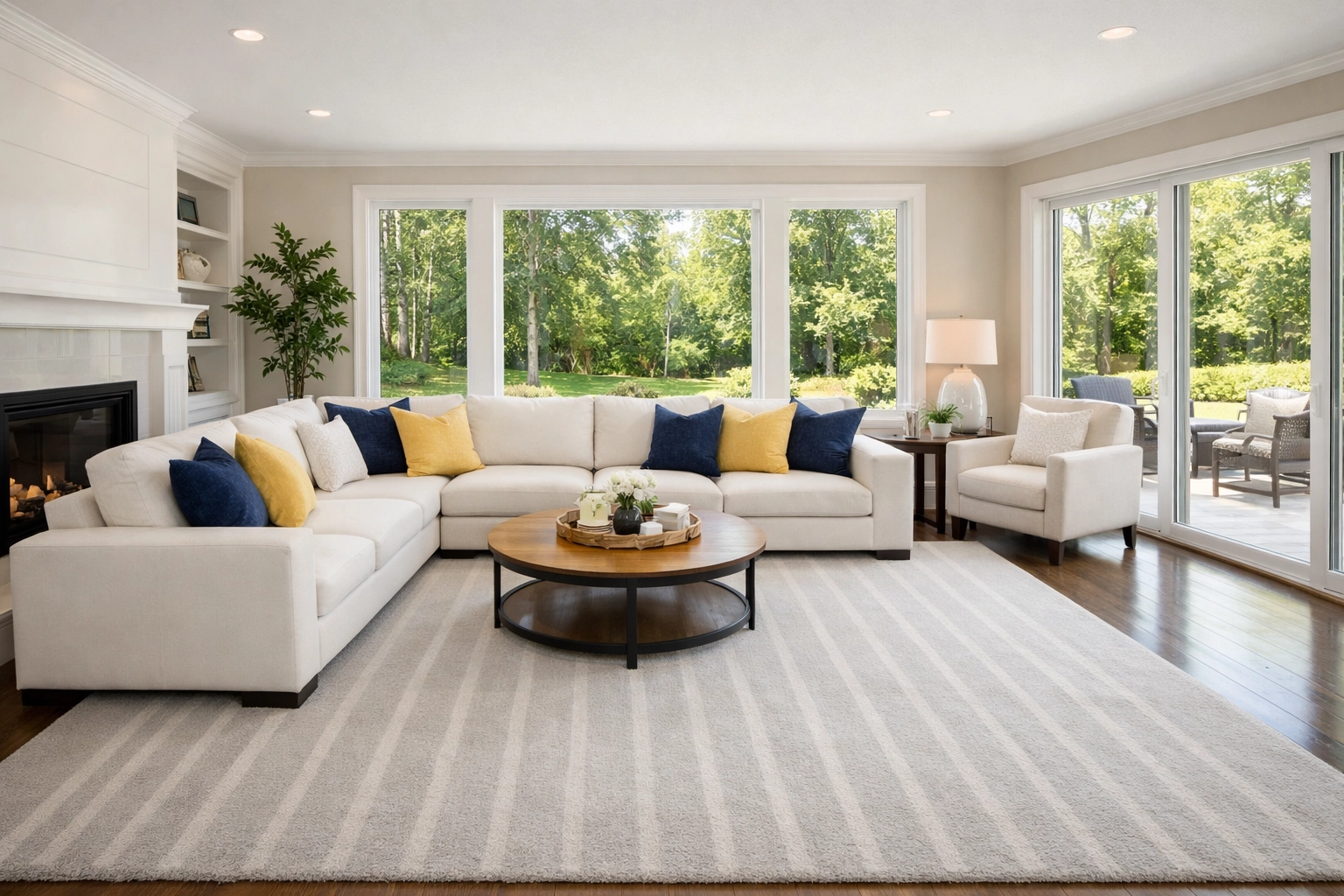 Pristine Franklin living room showing clean vacuum lines after a bi-weekly house cleaning session.