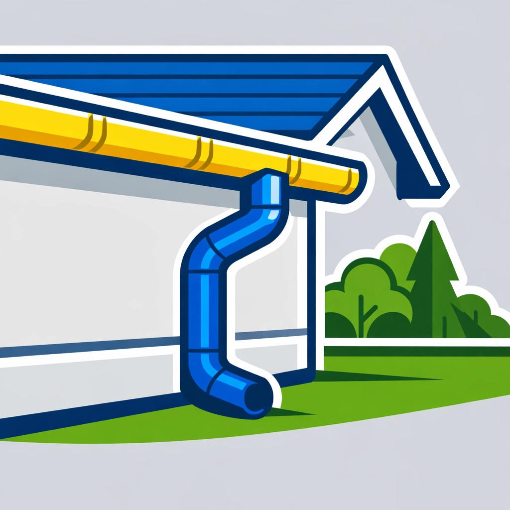 Illustration of a house with functional gutters and downspouts to prevent water damage restoration needs.