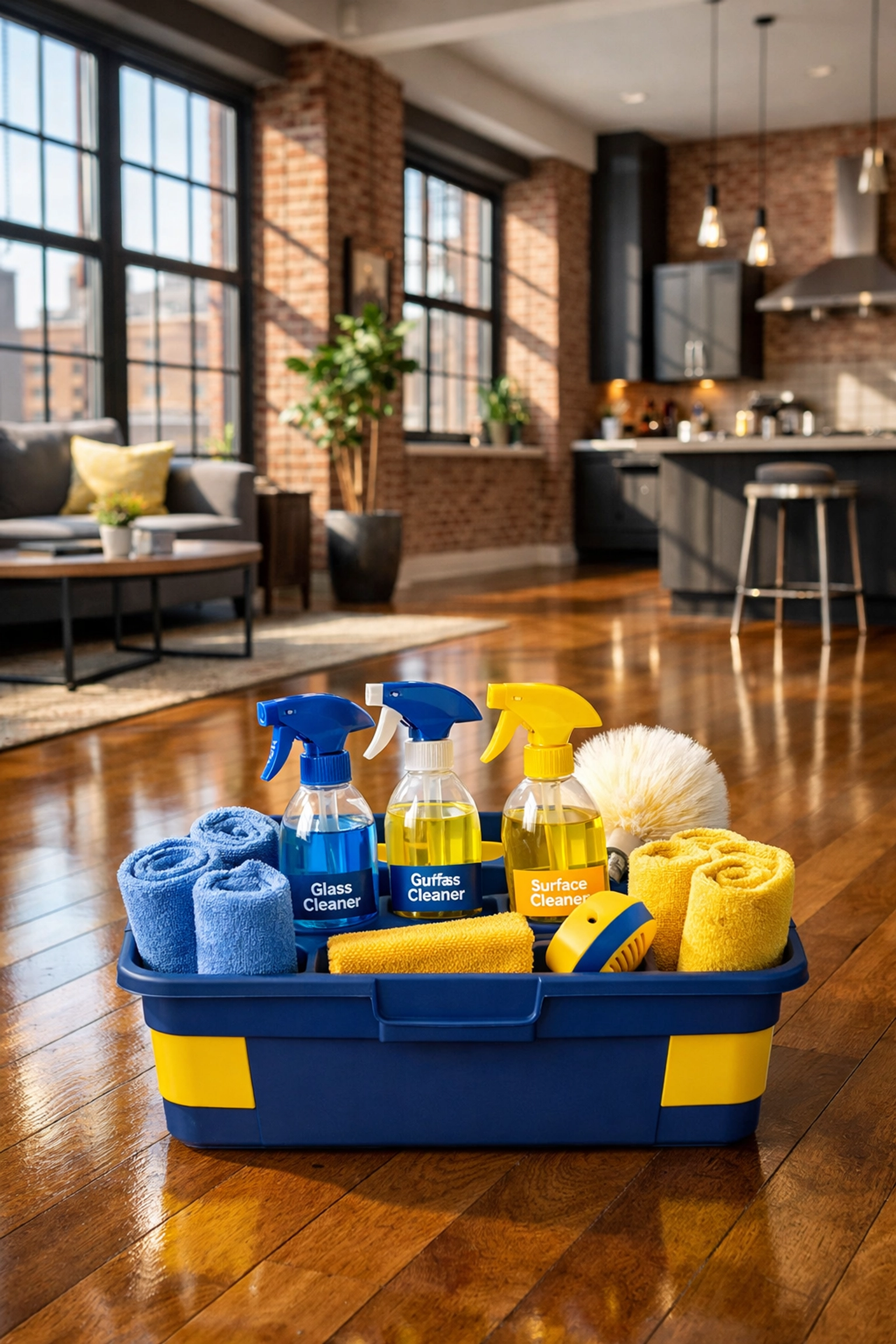 Professional maid services Worcester cleaning a modern Canal District loft apartment floor.