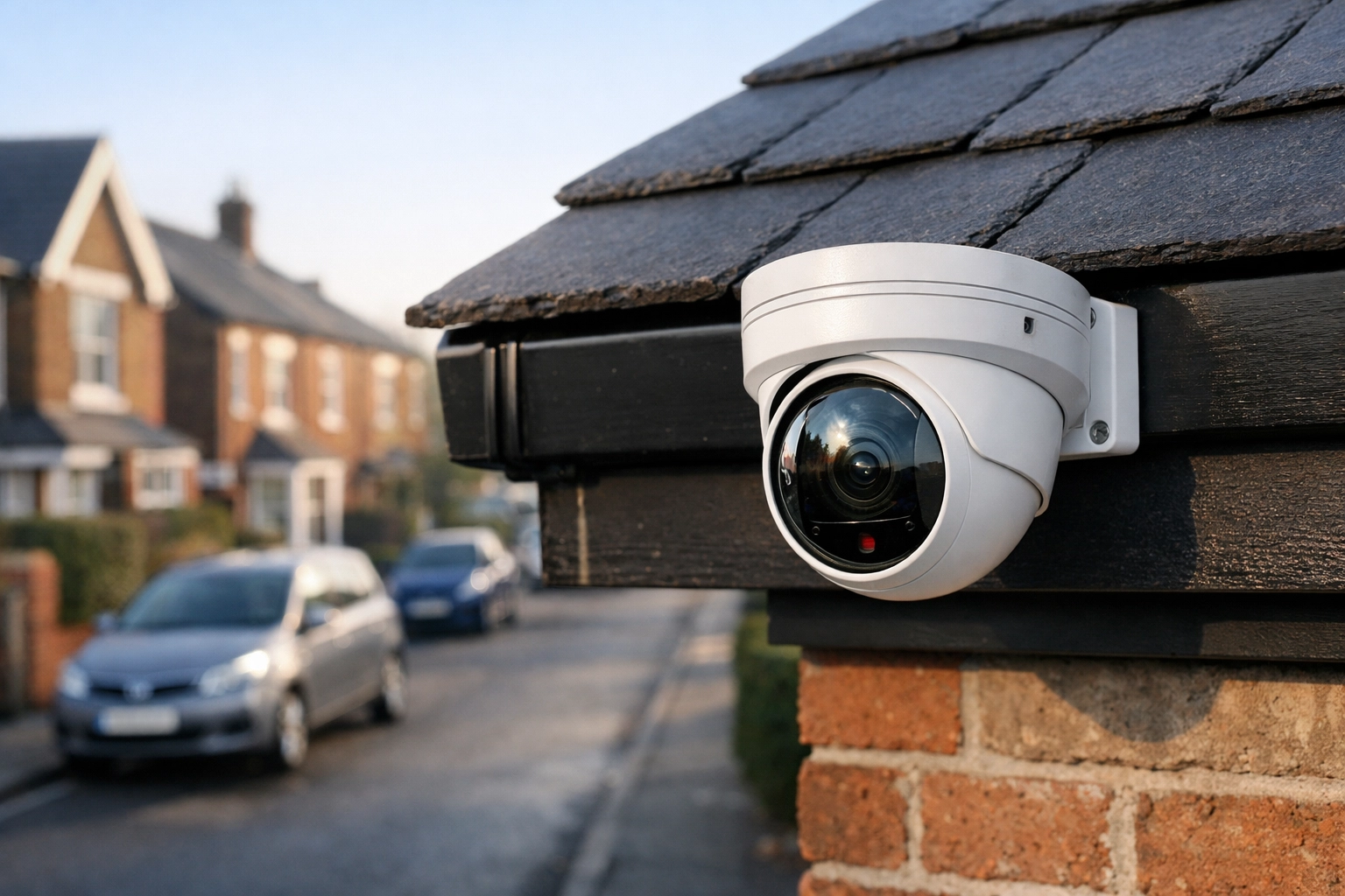 Professional turret CCTV camera installation on a Swansea residential home for security.