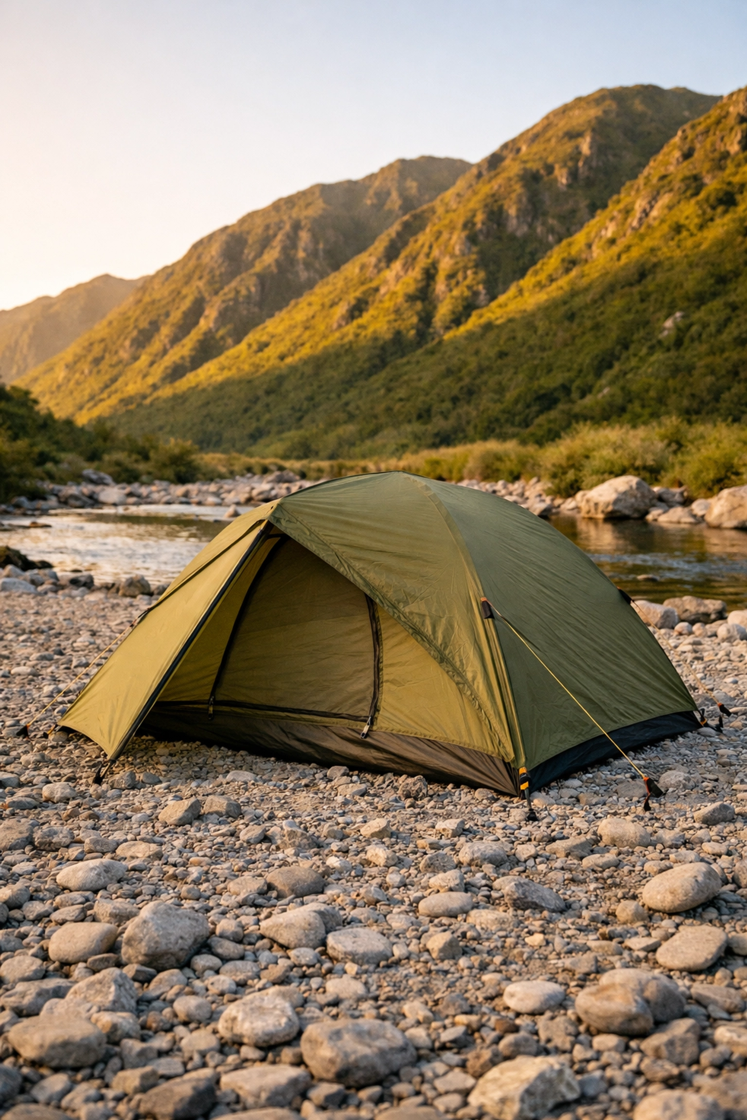 Tent pitched on durable gravel for a Leave No Trace camping adventure UK.