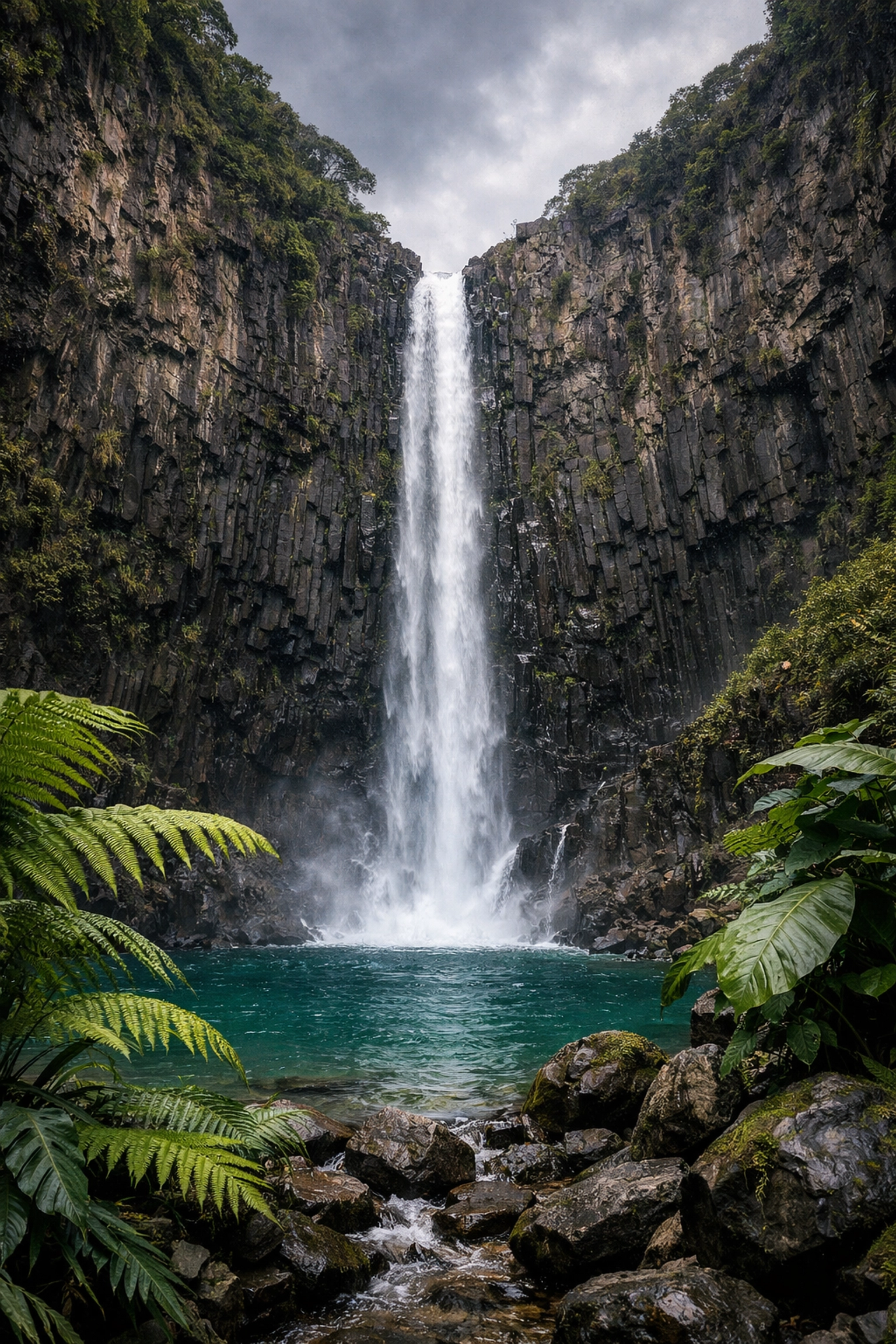 Vertical waterfall shot demonstrating powerful portrait orientation in landscape photography.