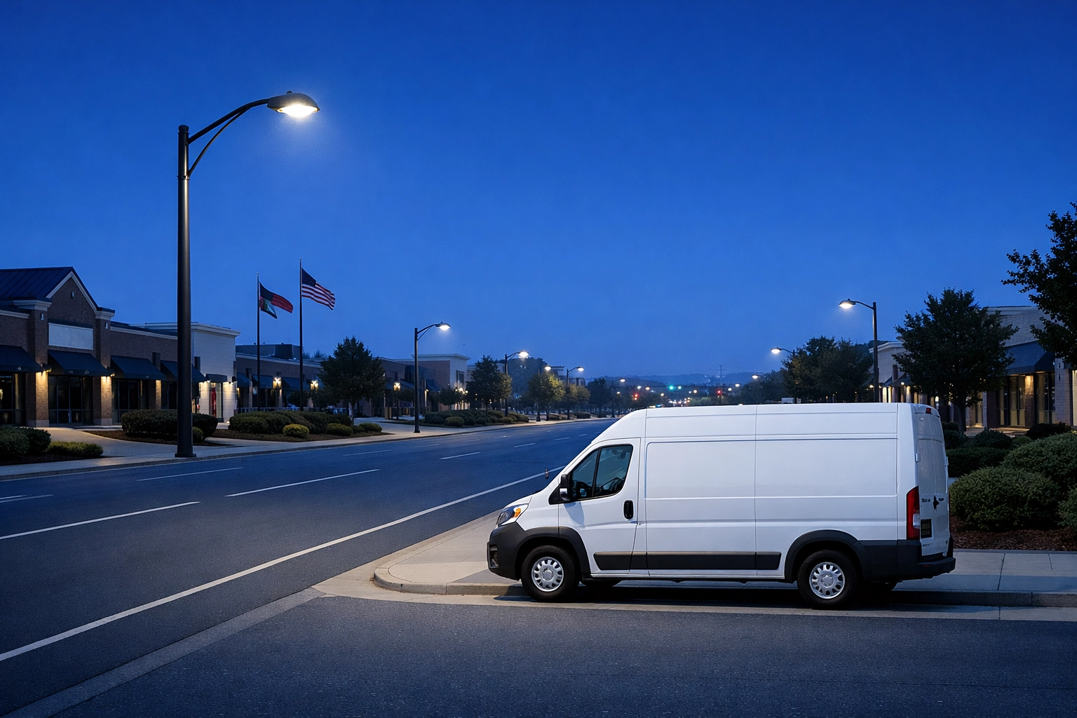 A service van in a North Carolina neighborhood representing a professional HVAC or plumbing fleet.
