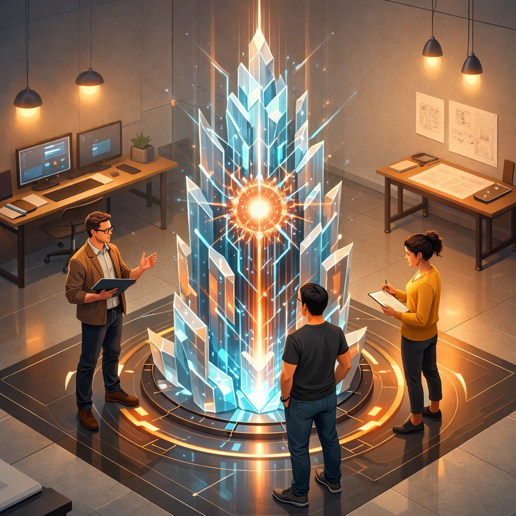 Diverse professional team building scalable business automation with an AI agency neural core.