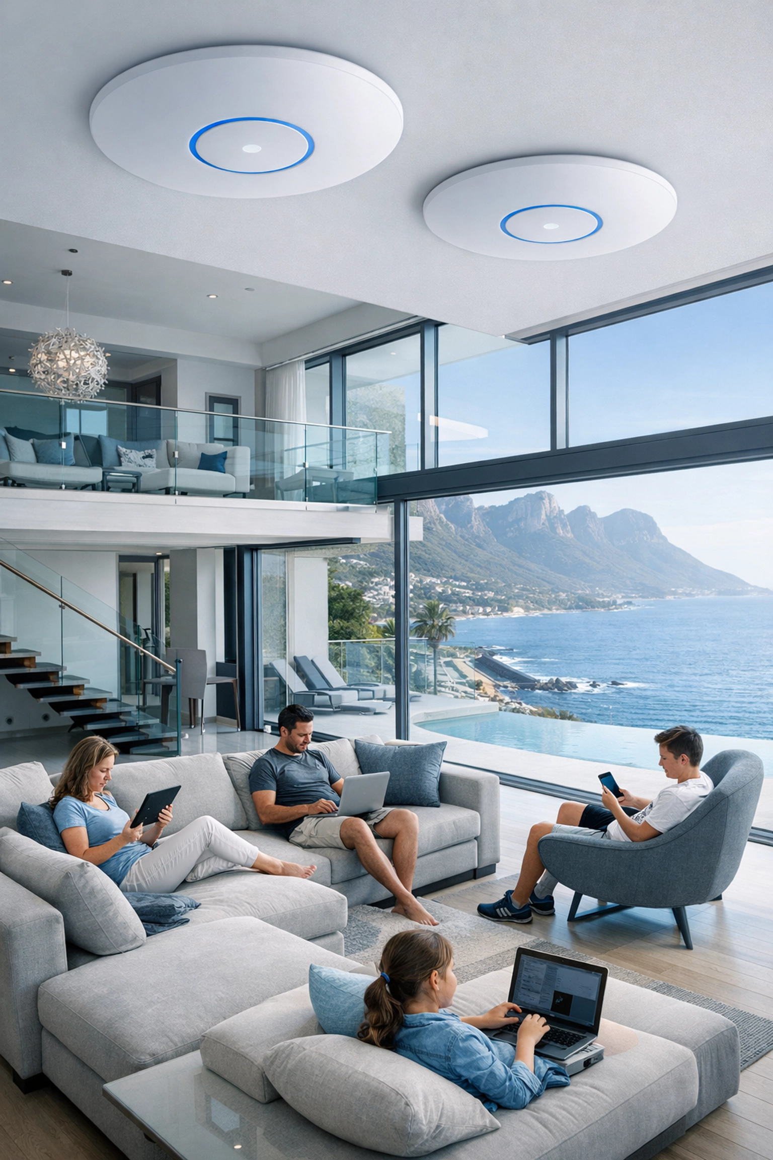 Managed WiFi network in luxury Camps Bay villa with professional access points and seamless connectivity