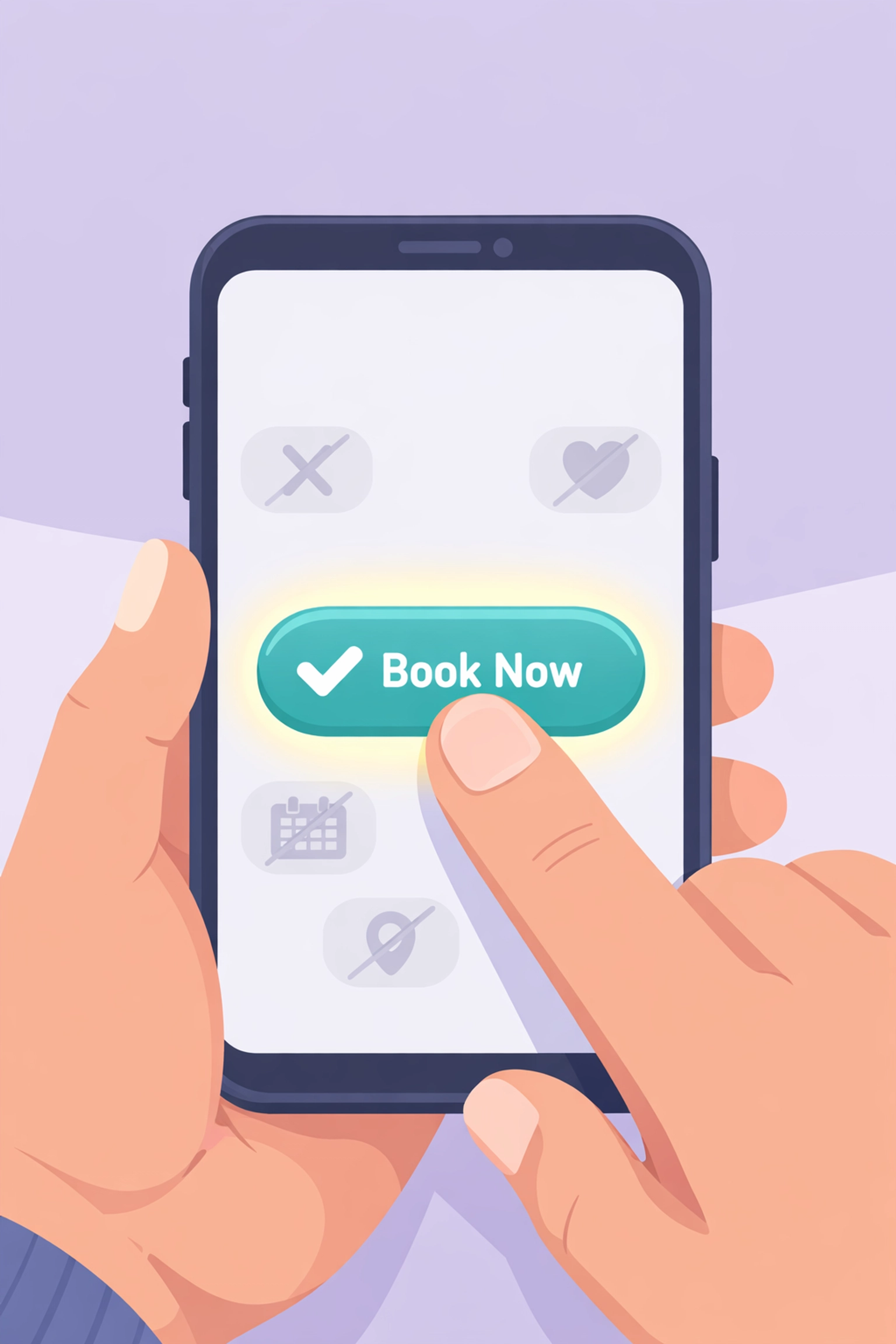 Hand holding smartphone with thumb-friendly button design for mobile website navigation