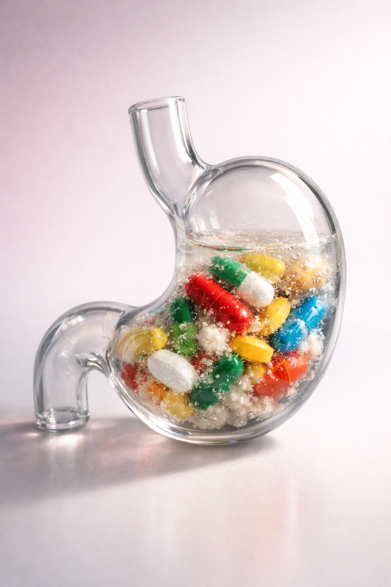 Supplement capsules poorly dissolving in digestive system showing absorption problems