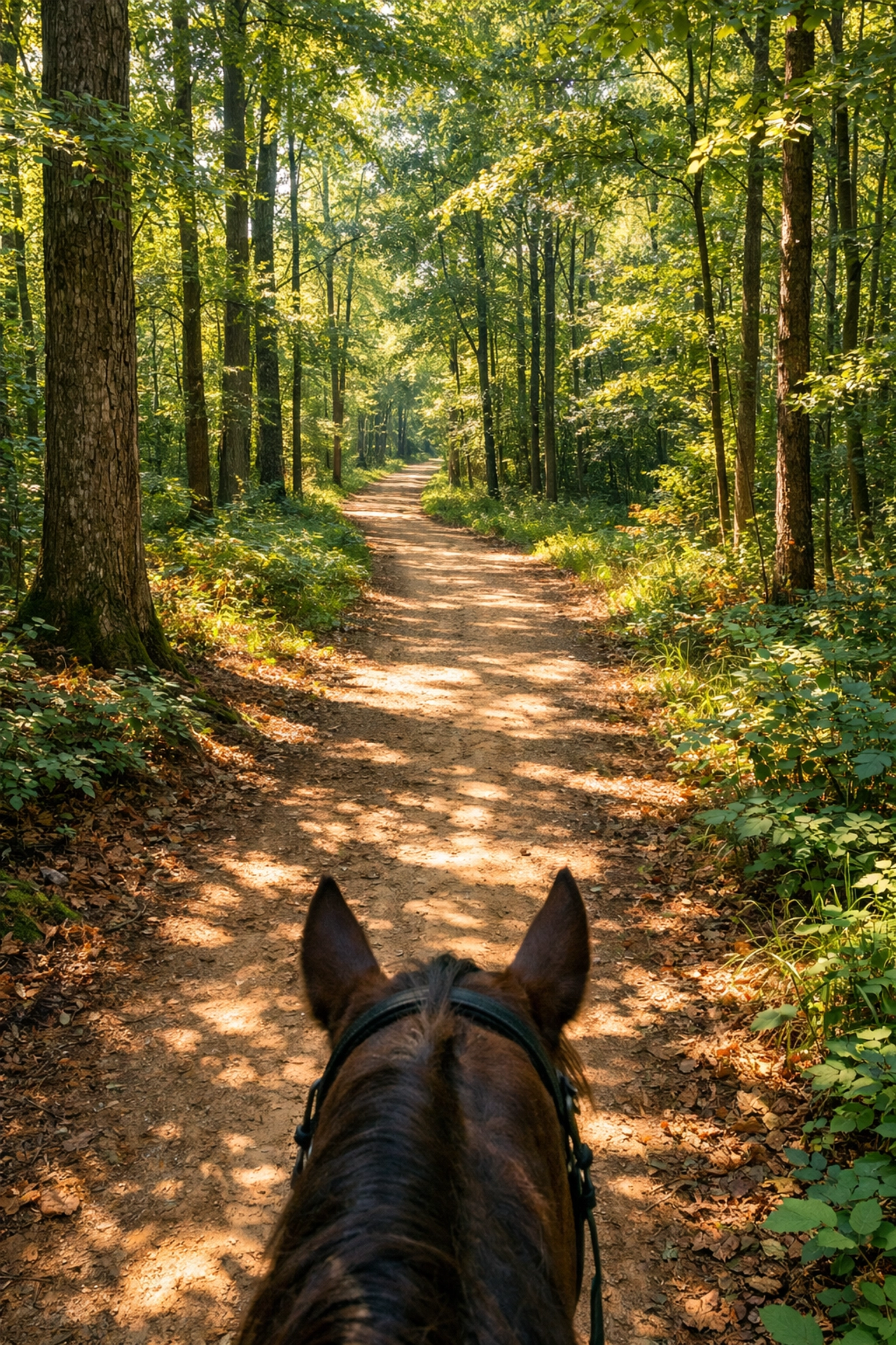 Public riding trail through forest near Charlotte for equestrian recreation