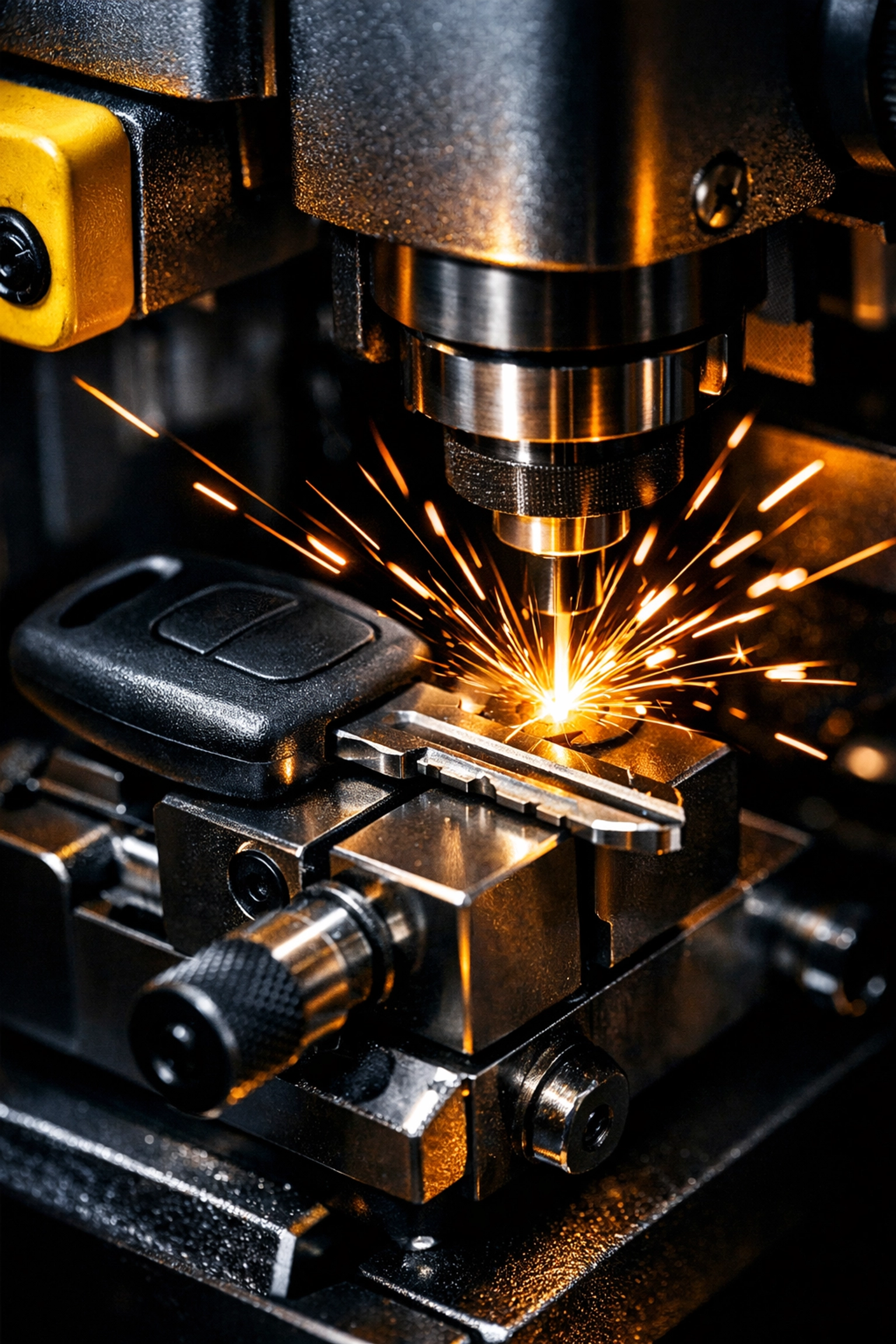 Laser-key cutting machine used for affordable car key duplication by an auto locksmith in Indianapolis.