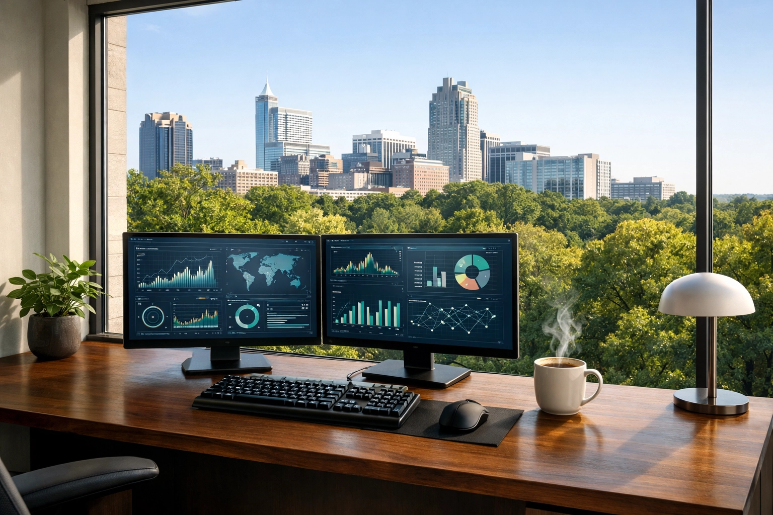 Minimalist home office setup in Raleigh, NC, showing high-speed remote work infrastructure.