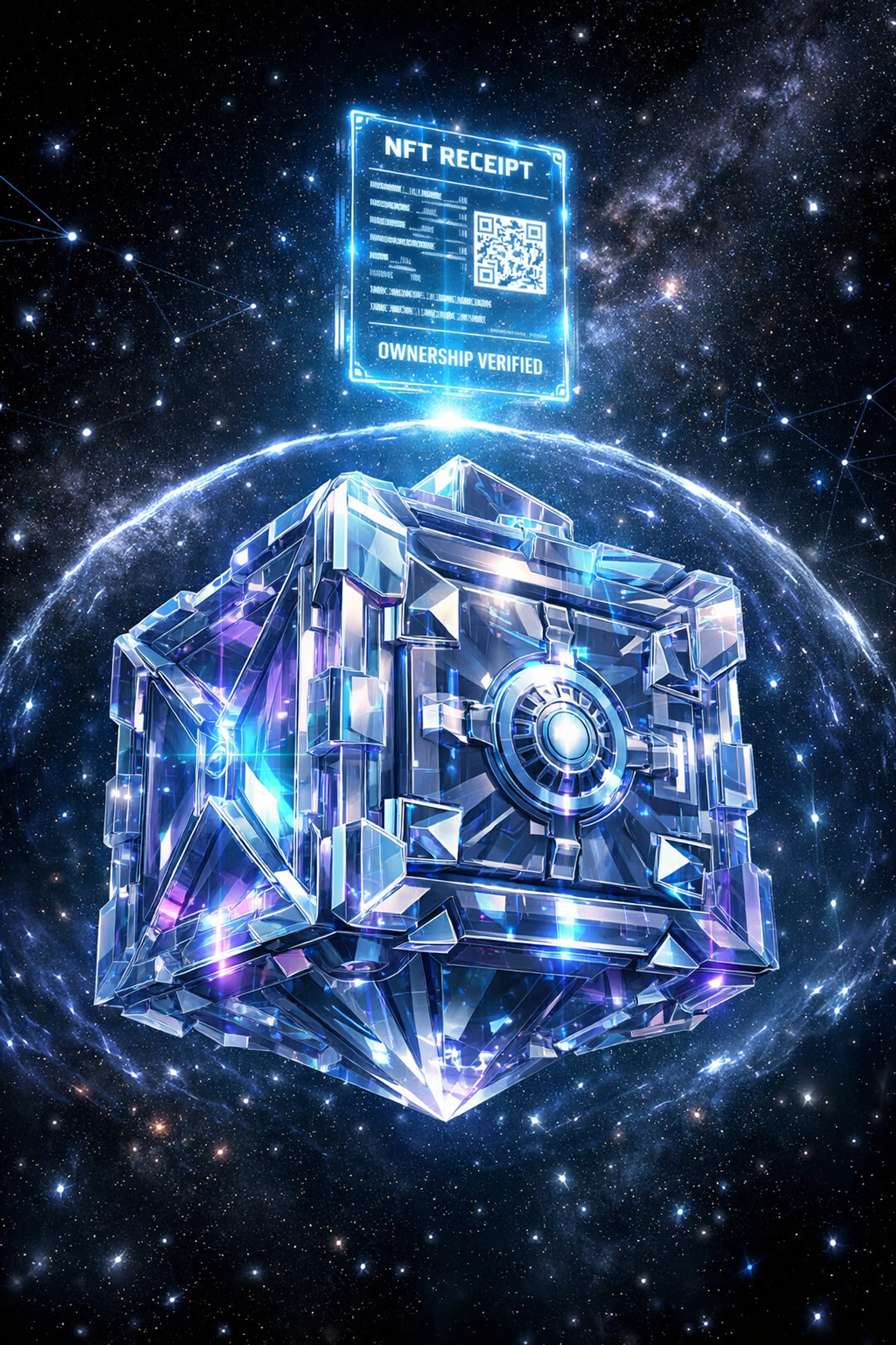 Self-custody crypto vault with NFT receipt hologram for secure Web3 payments