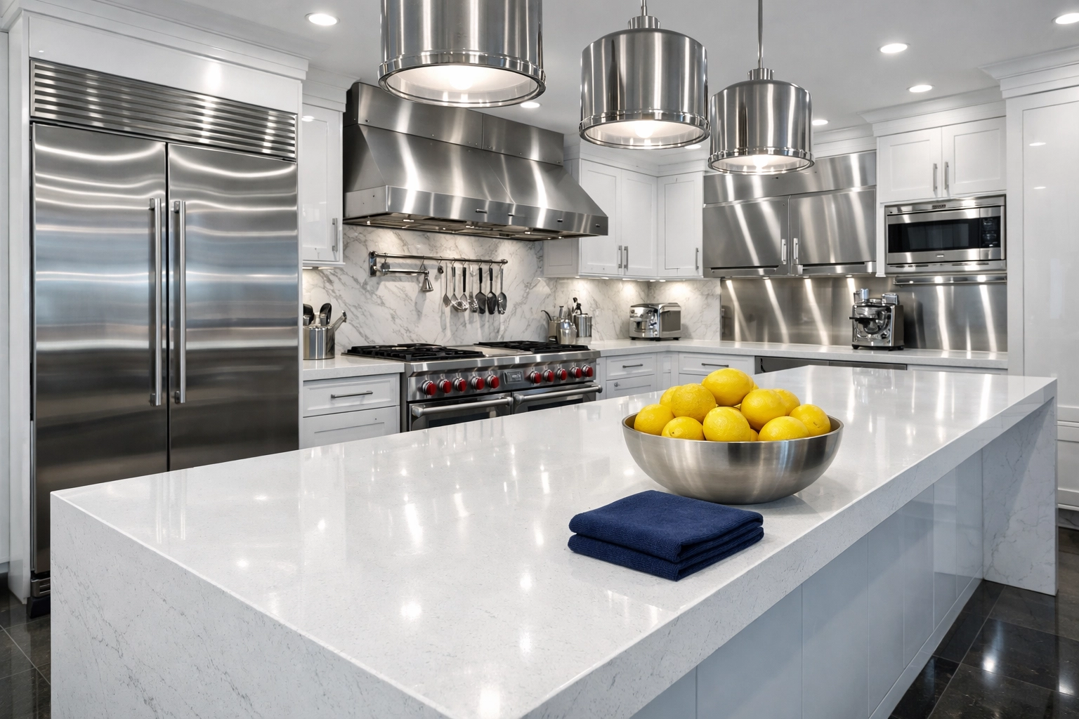 Deep cleaned kitchen in Wellesley with polished stainless steel appliances from expert professional cleaners.