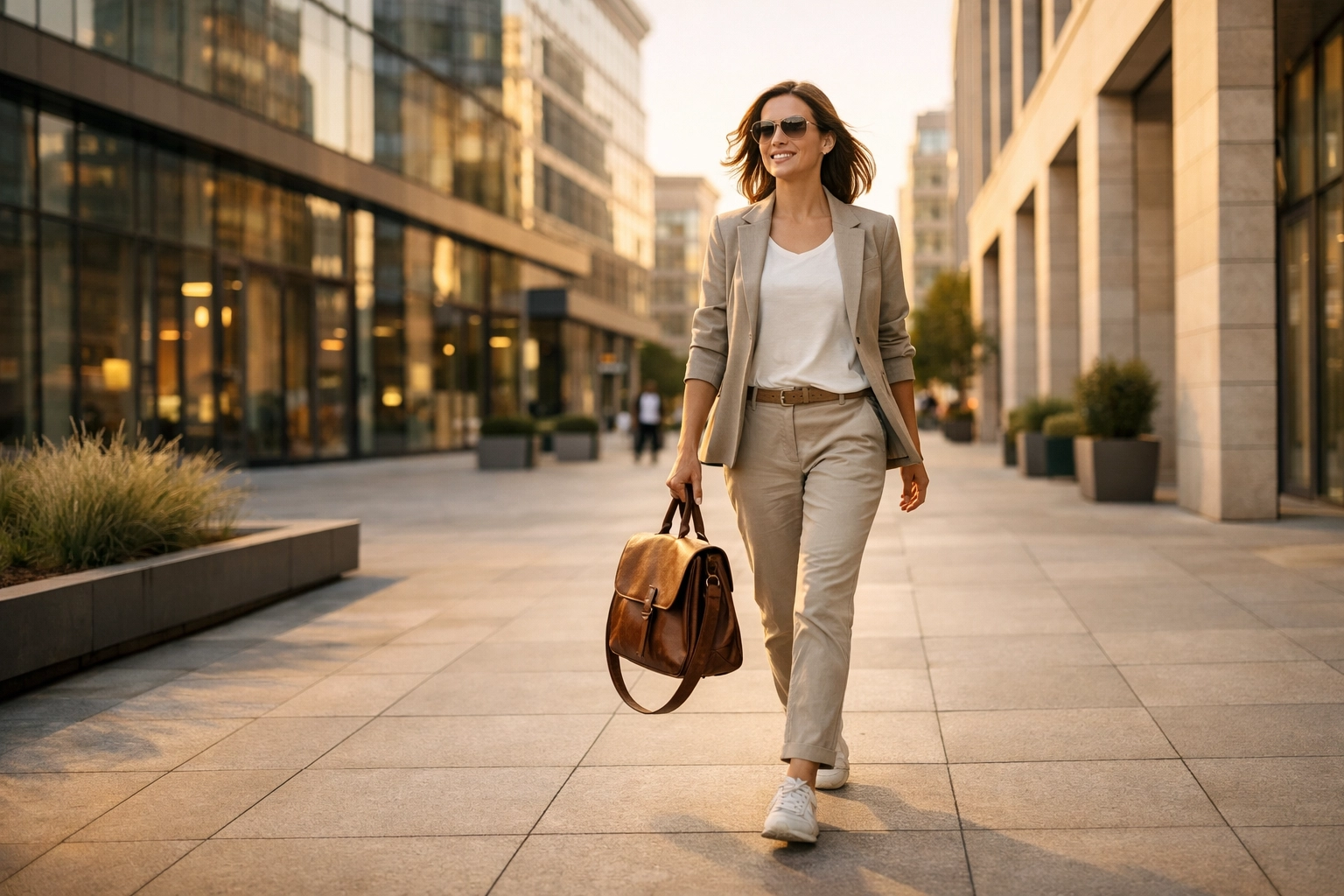 Confident person walking in the city after securing a borrow 1000 dollars installment loan.