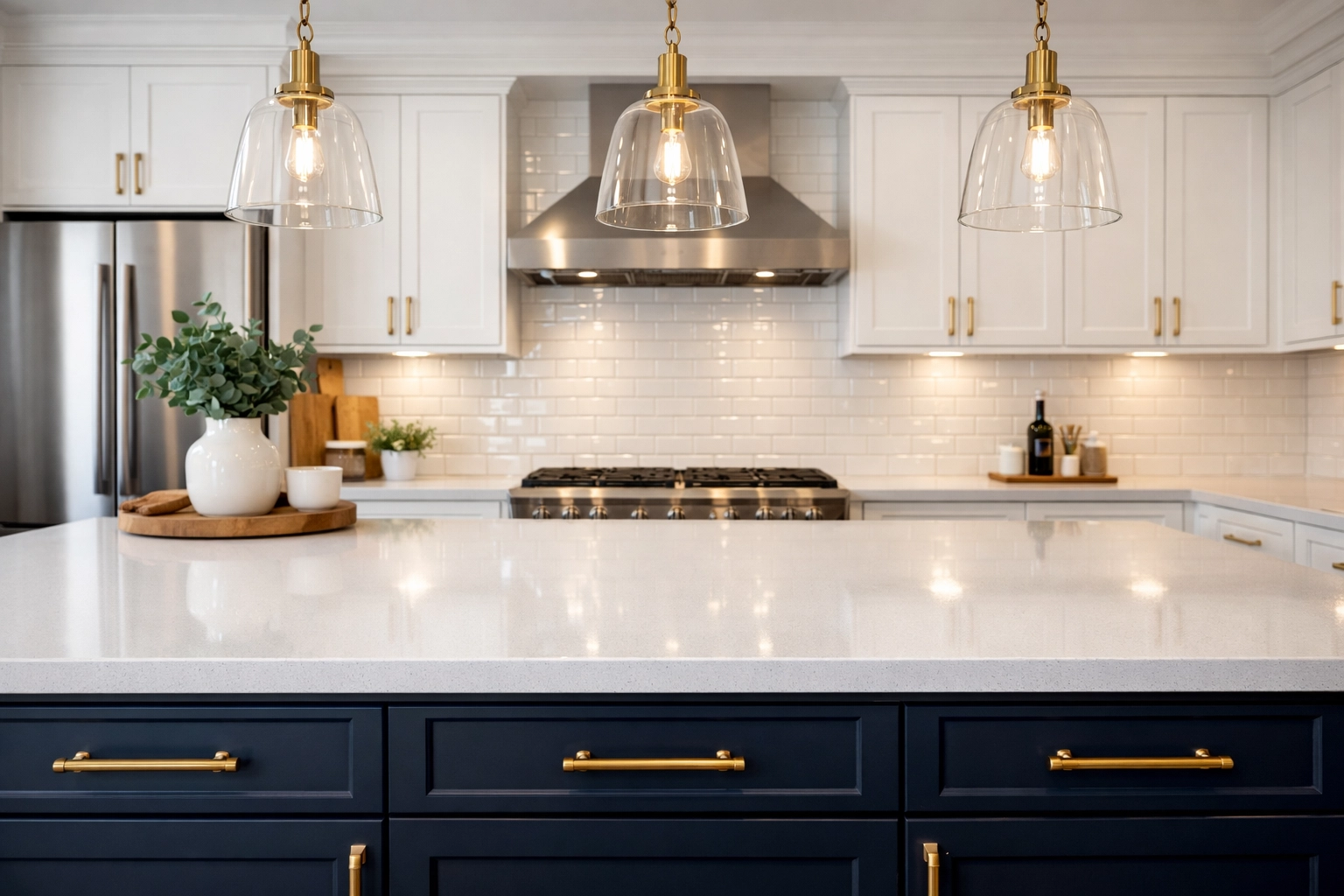 A spotless luxury kitchen ready for move-in thanks to Framingham post-construction cleaning services.