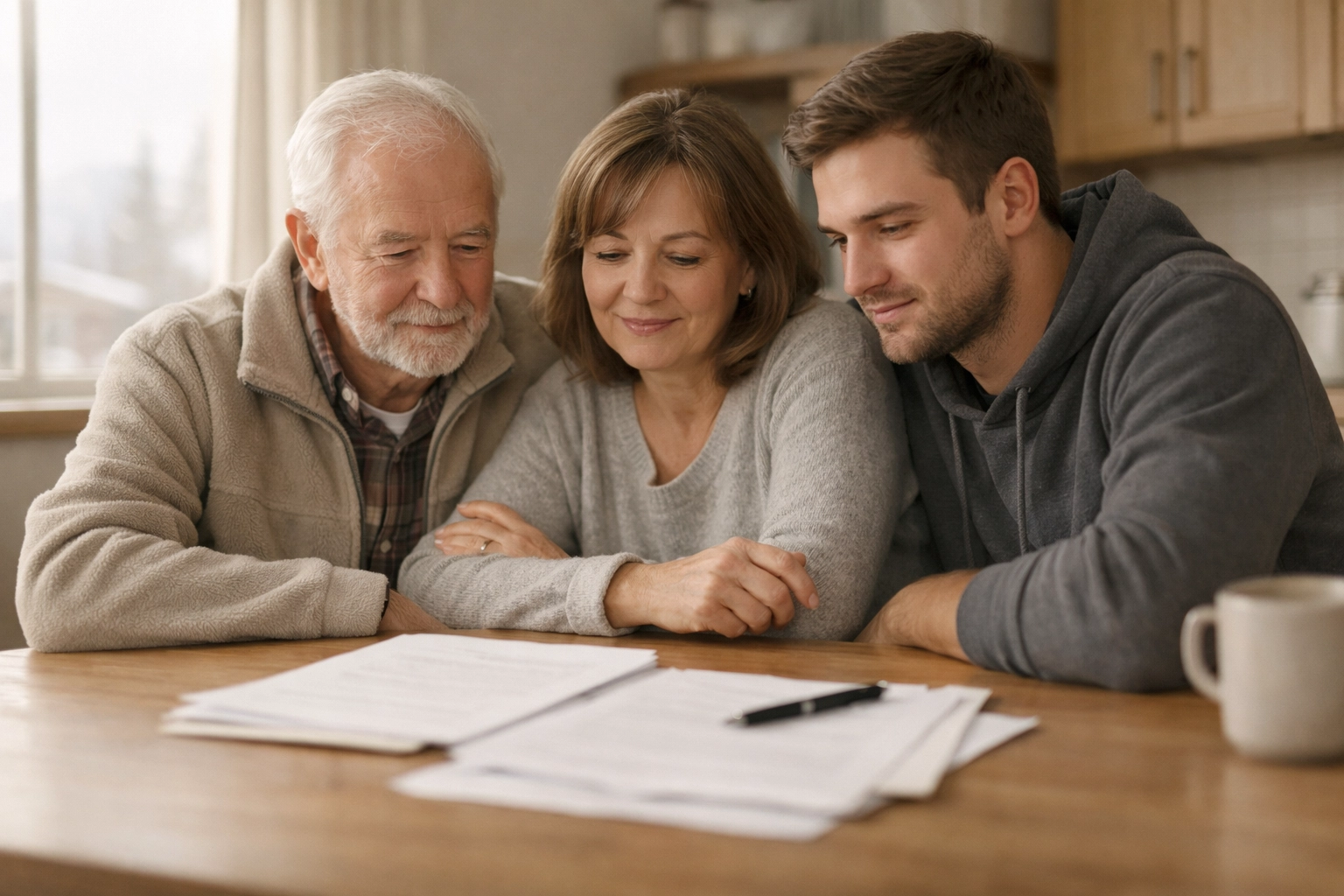 Family reviewing estate planning documents together at home in Alaska