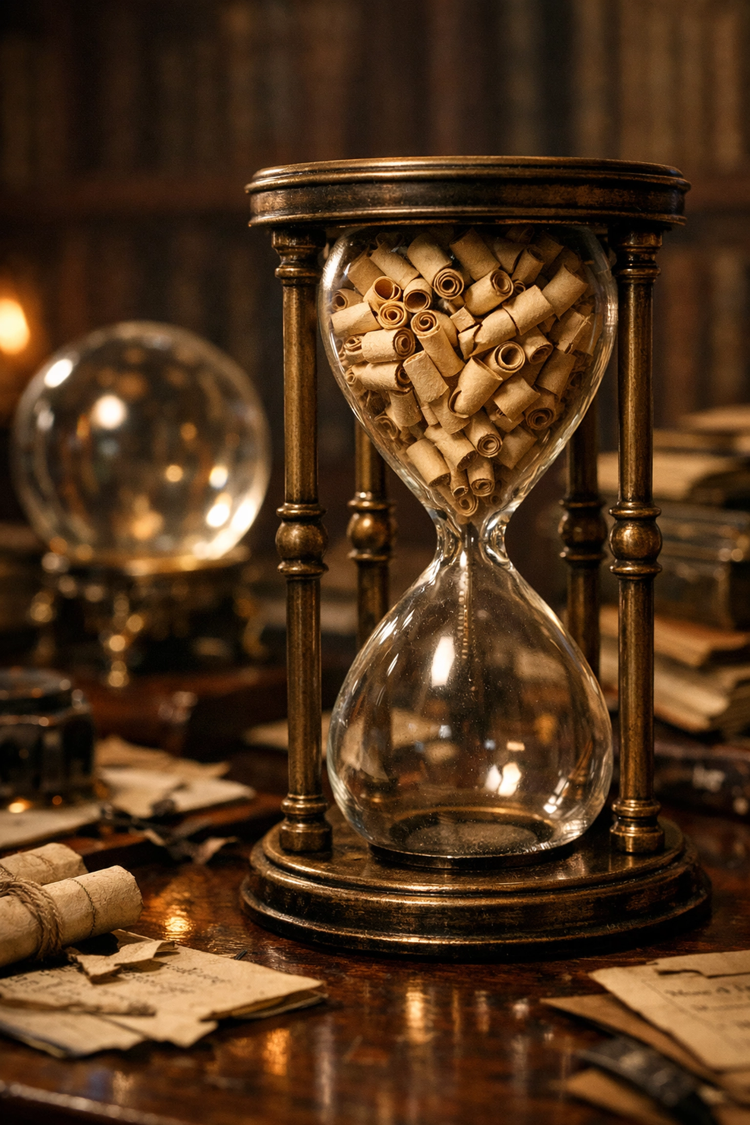 An hourglass with stuck paper scrolls representing the 10-week Lasting Power of Attorney registration delay.