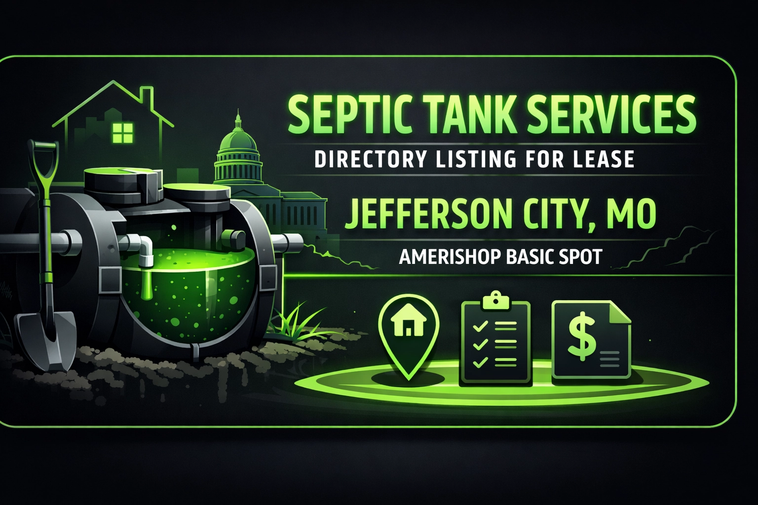 [HERO] Septic Tank Services Directory Listing For Lease: Jefferson City, MO - Amerishop Basic Spot