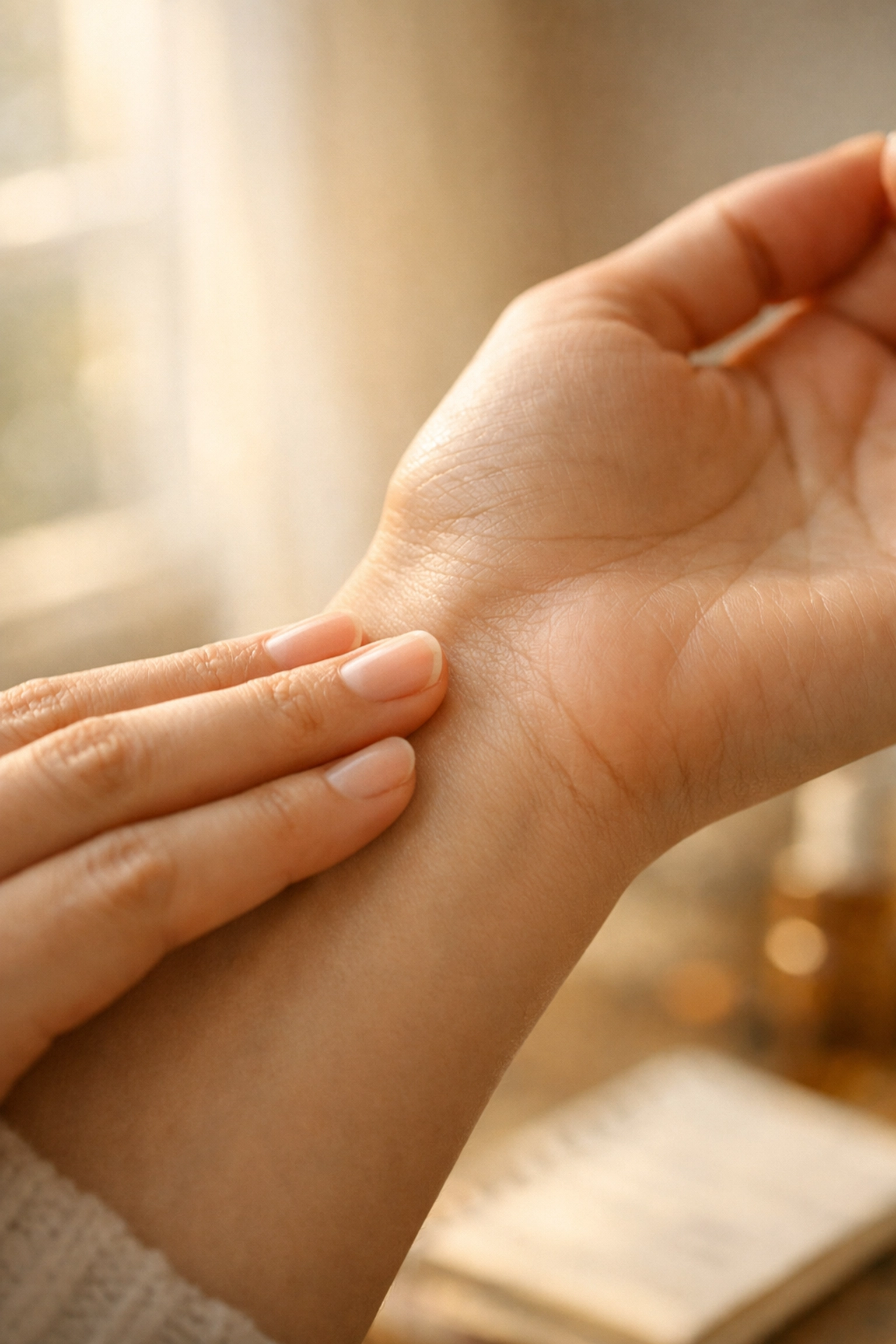 Patch testing tallow balm on inner wrist before full application