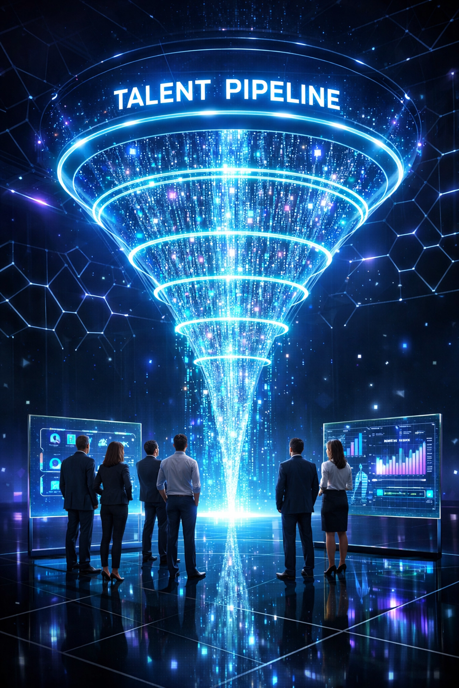 Digital talent funnel showing high school students transitioning into a vetted professional workforce pipeline.