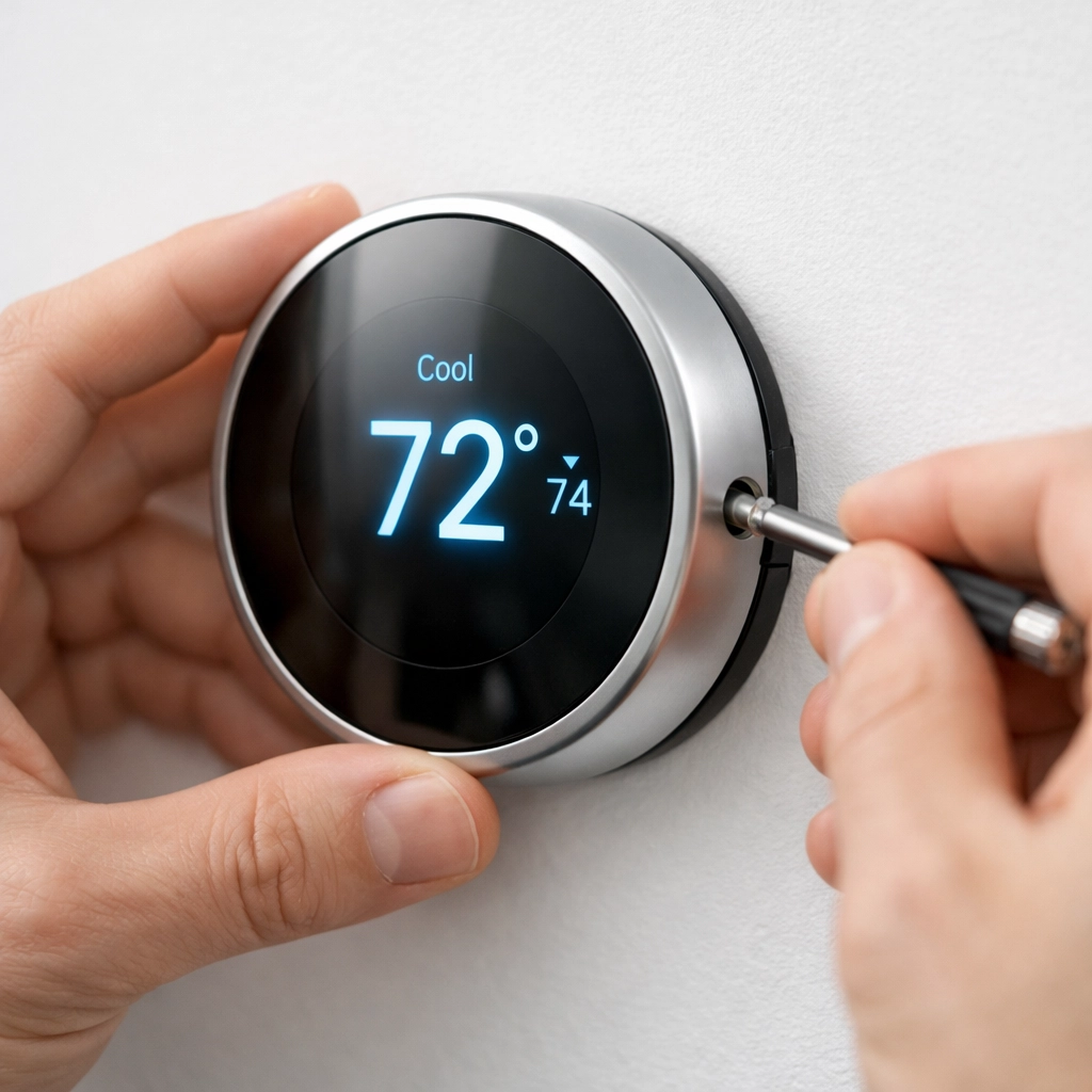 Installing smart thermostat as modern upgrade in rental apartment unit