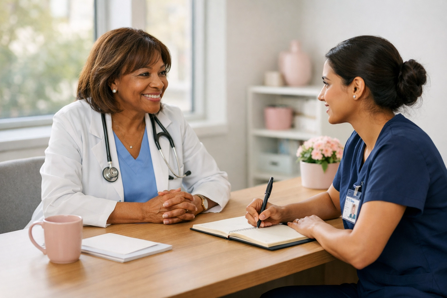 Experienced nursing leader mentoring new Director of Nursing during structured onboarding program