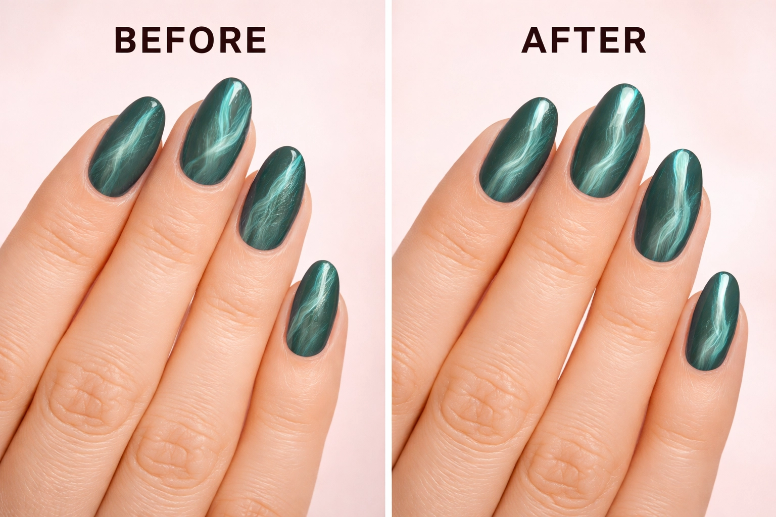 DIY cat-eye nails vs professional Japanese gel manicure results showing dramatic quality difference