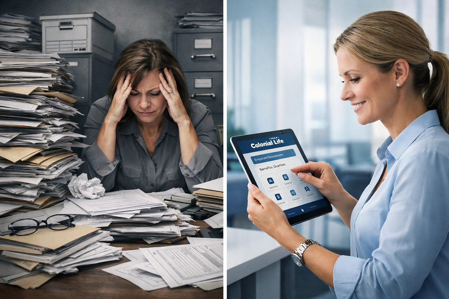 Comparison of manual paper enrollment versus modern digital benefits enrollment technology