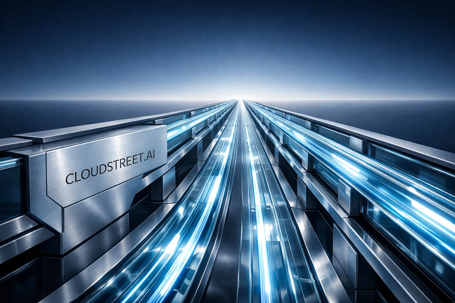 Infinite digital highway representing Salesforce Commerce Cloud's ability to scale for enterprise traffic spikes.