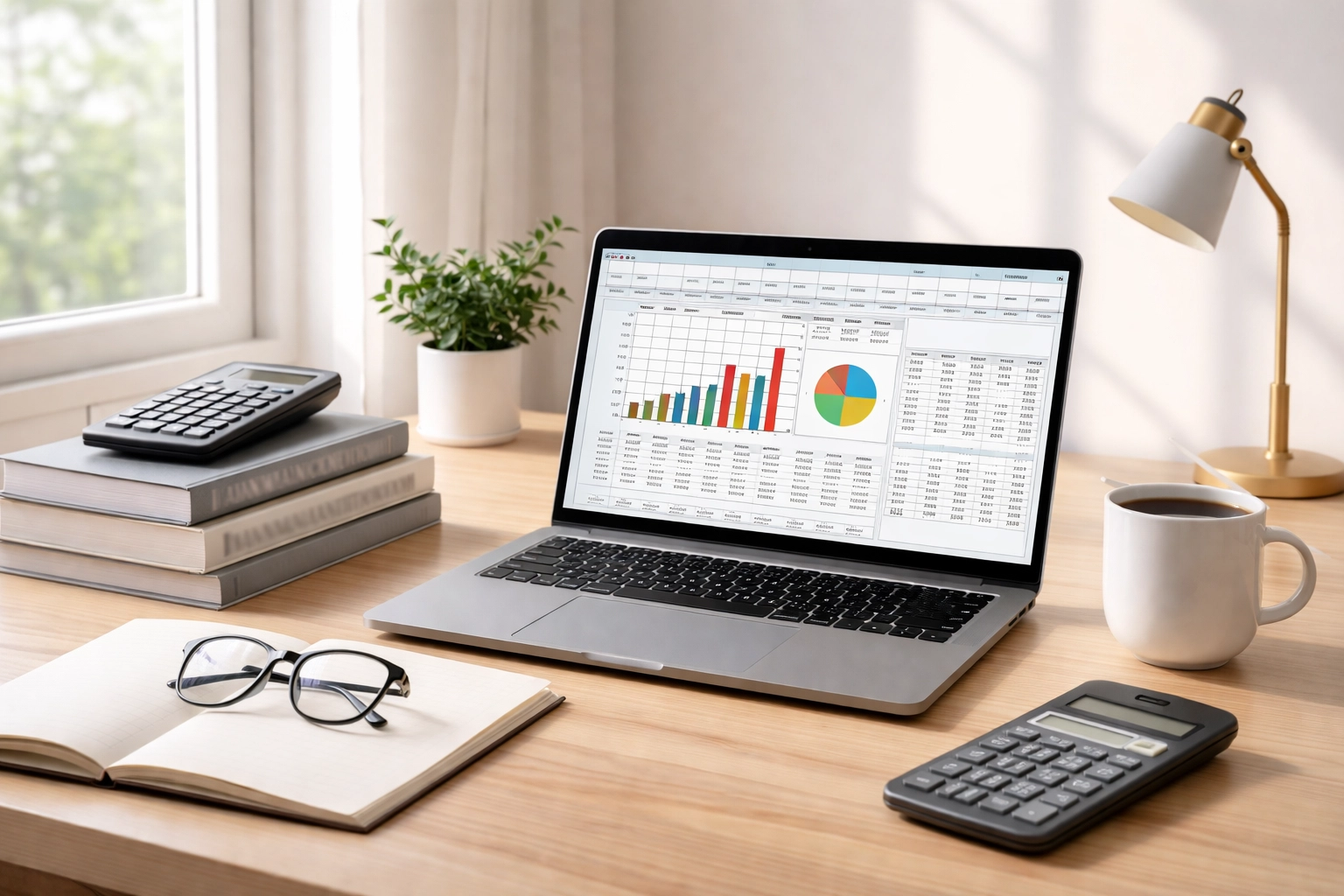 A modern home office desk with laptop and textbooks represents financial planning for education tax credits.