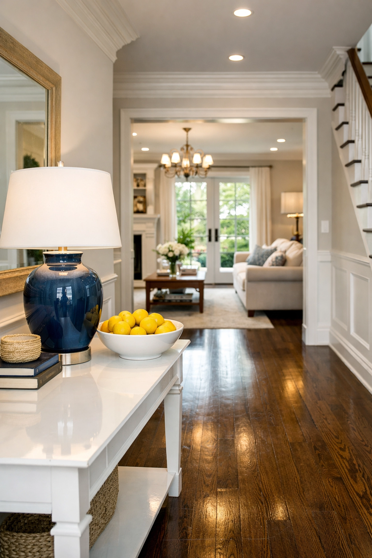 Reliable House Cleaning Concord creates an immaculate entryway with flawless dark wood floors and a fresh atmosphere.