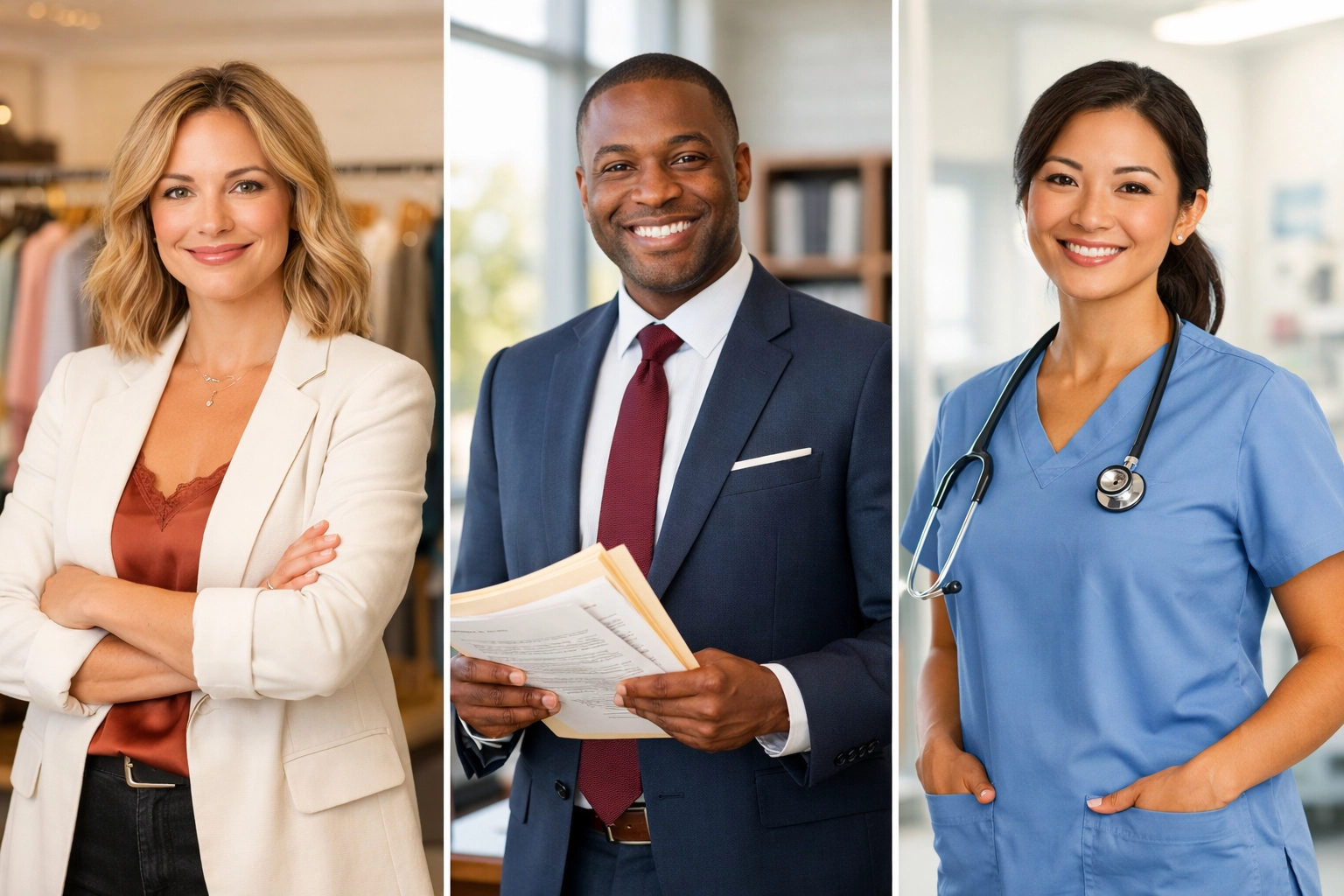 Business owners from boutique, legal, and medical industries using courier services