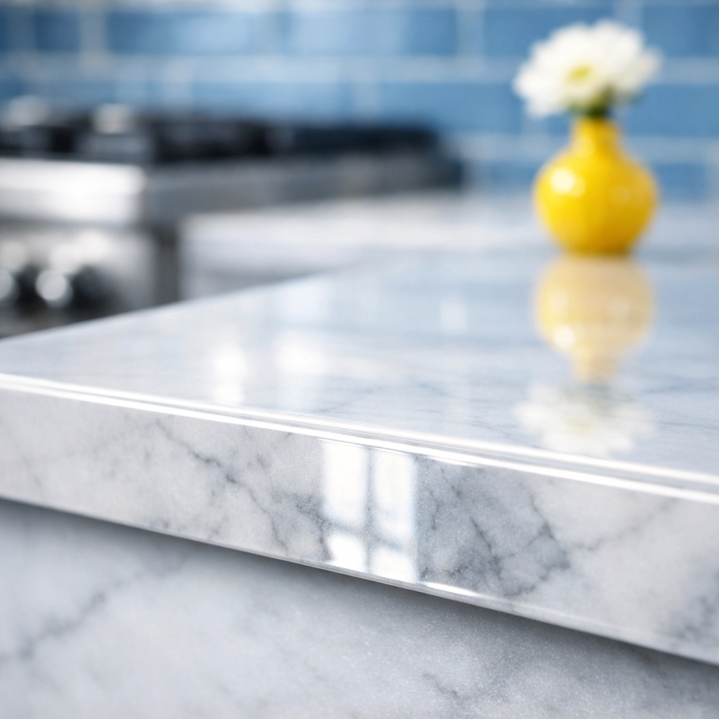 A perfectly polished kitchen countertop demonstrating expert maid service Worcester quality.