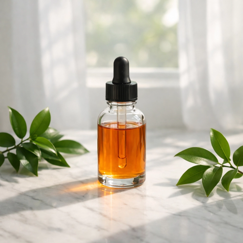 Natural vitamin C serum with THD ascorbate among organic botanicals for clean beauty skincare