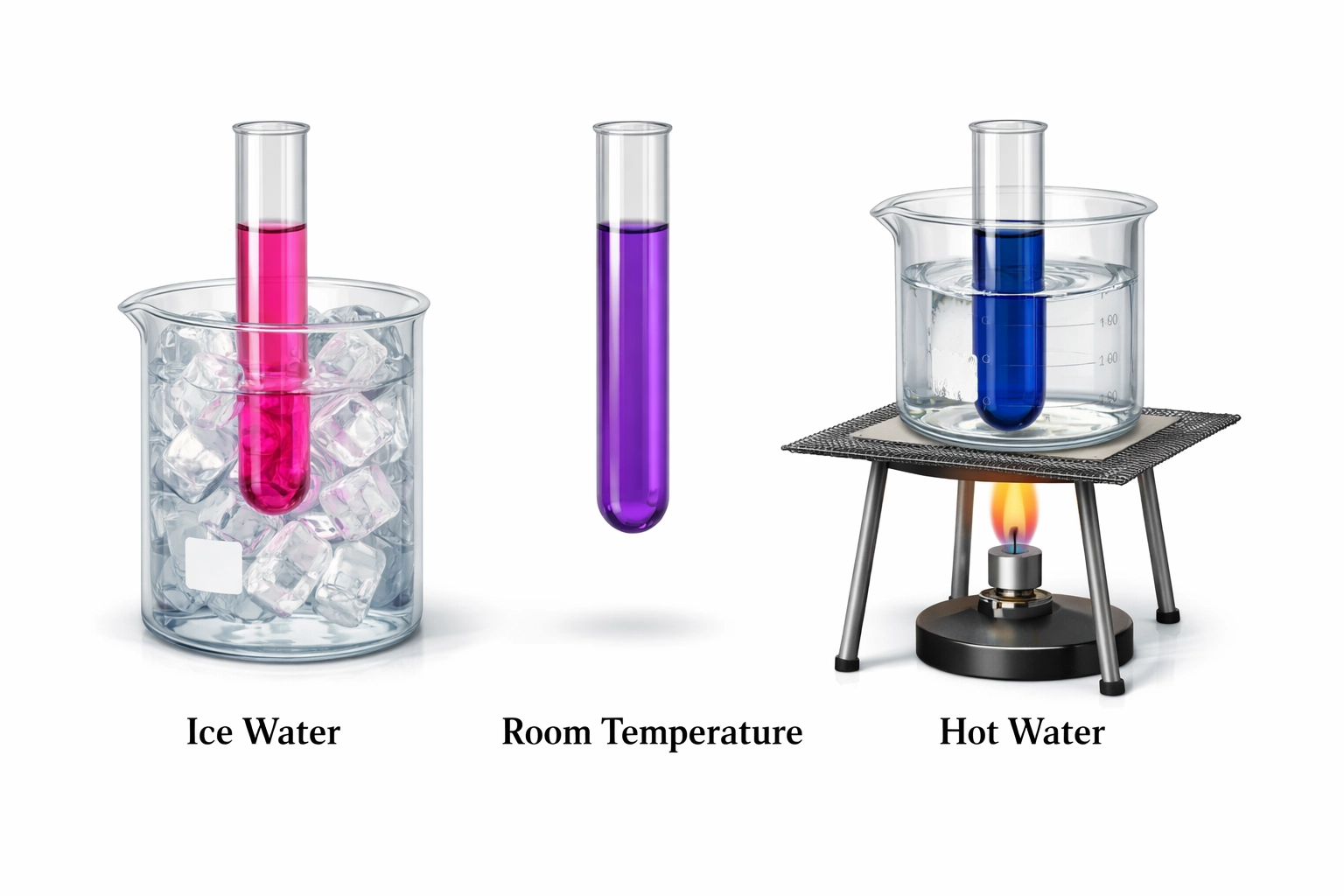 Laboratory demonstration of temperature effects on the equilibrium of a pink and blue cobalt complex.