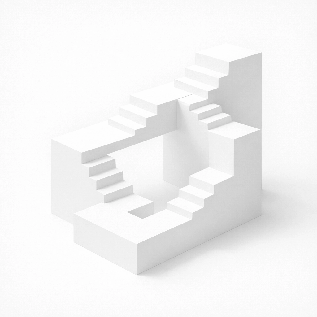 Abstract white stairs illustrating the impossible growth of high-yield consumer fraud investment traps.