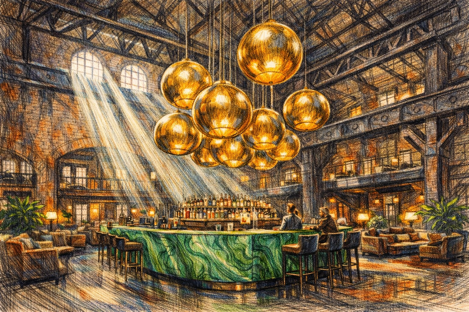 Sustainable hotel architecture showing an industrial building transformed into a luxury hotel.