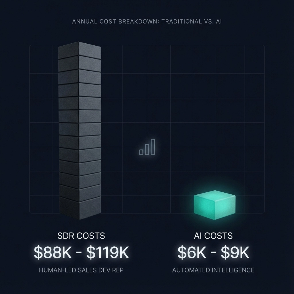 Chart: breakdown of SDR costs (salary, benefits, tools, recruiting)