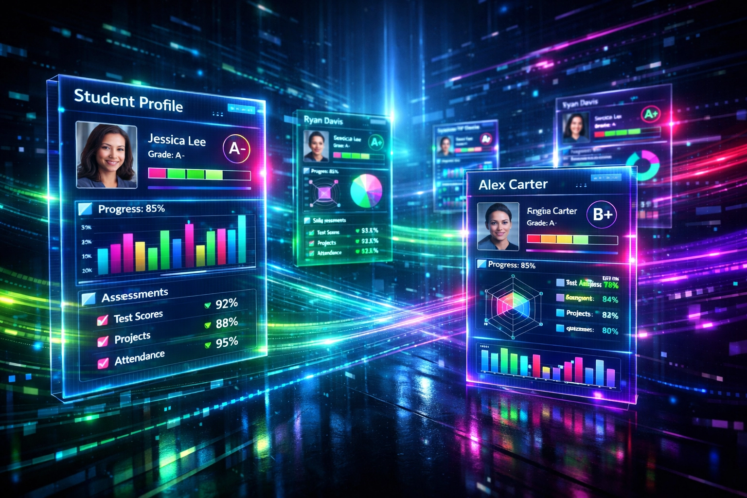Personalized AI assessment dashboard tracking student readiness scores and skill metrics