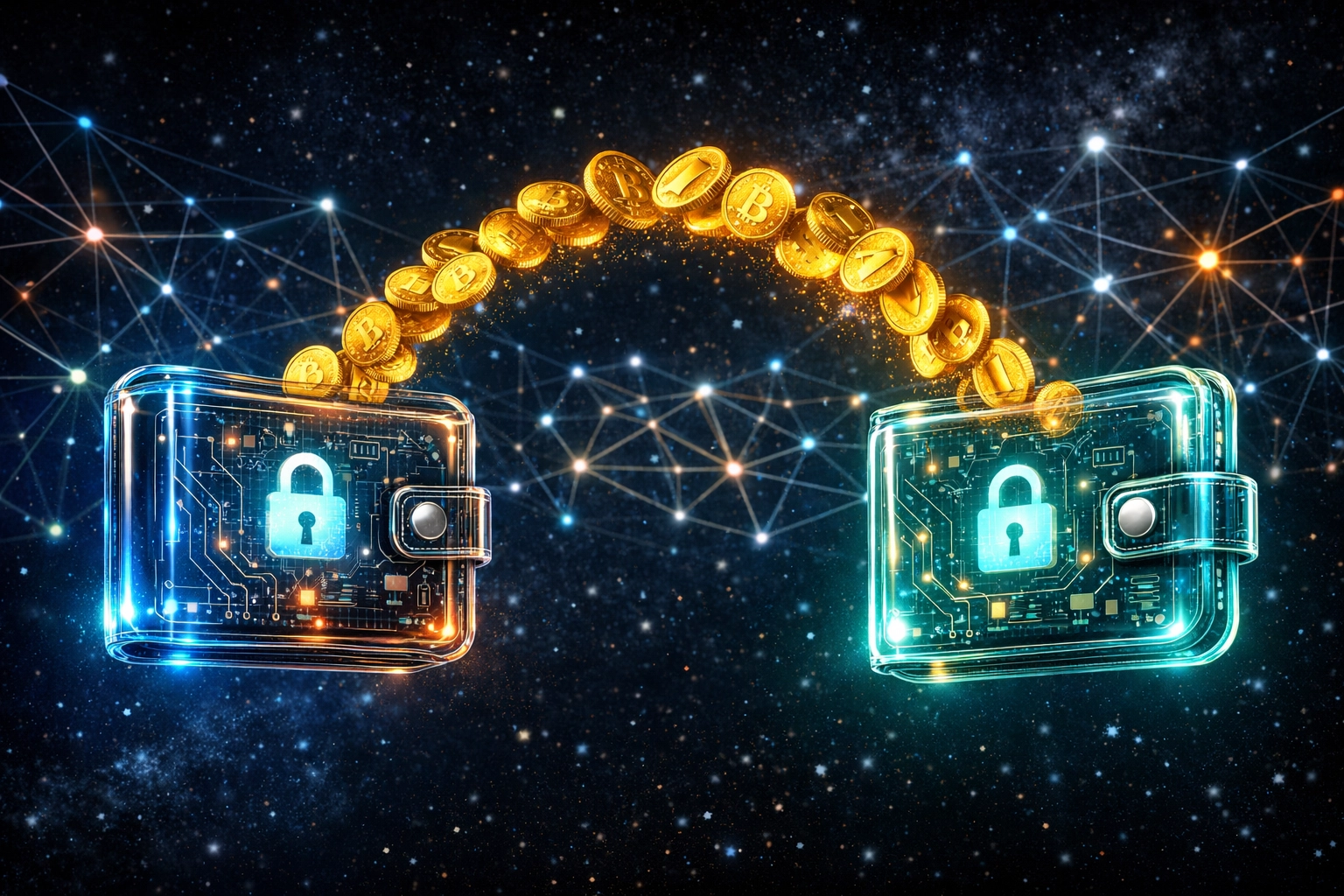 Peer-to-peer crypto wallet transfer showing self-custody blockchain payment security