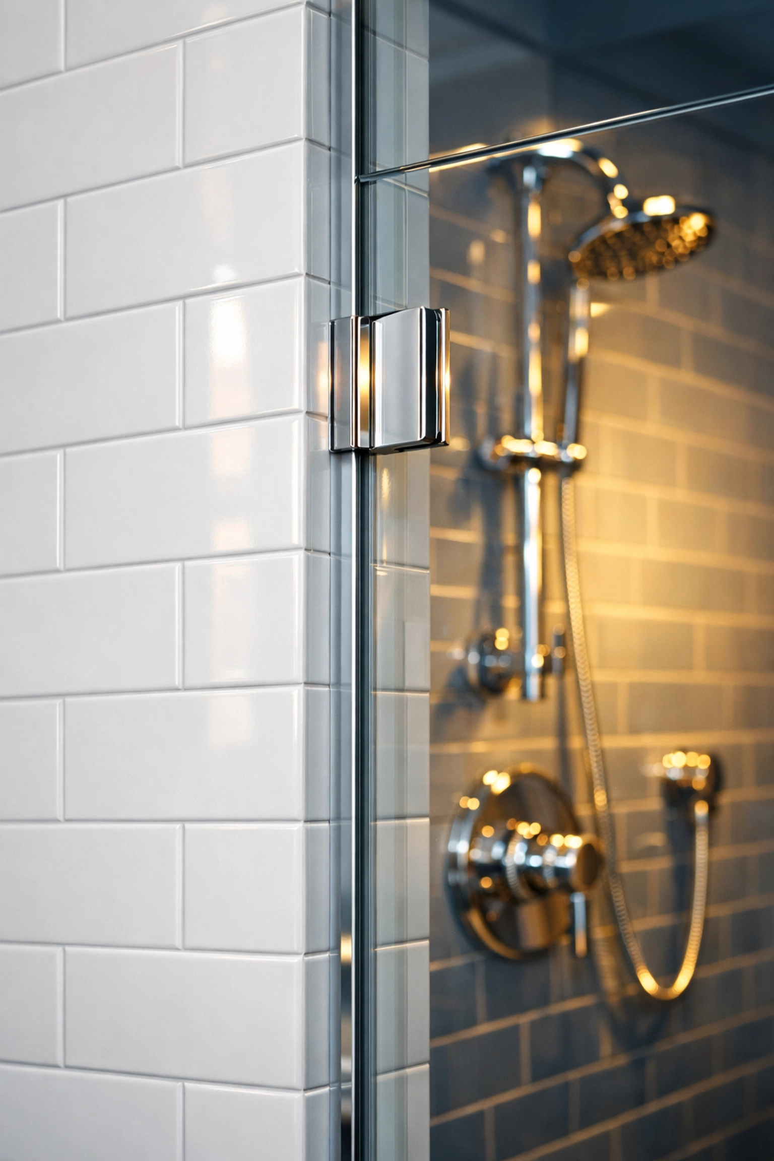 Streak-free glass and polished tile in a modern bathroom cleaned by a post-construction cleaning service in Massachusetts.