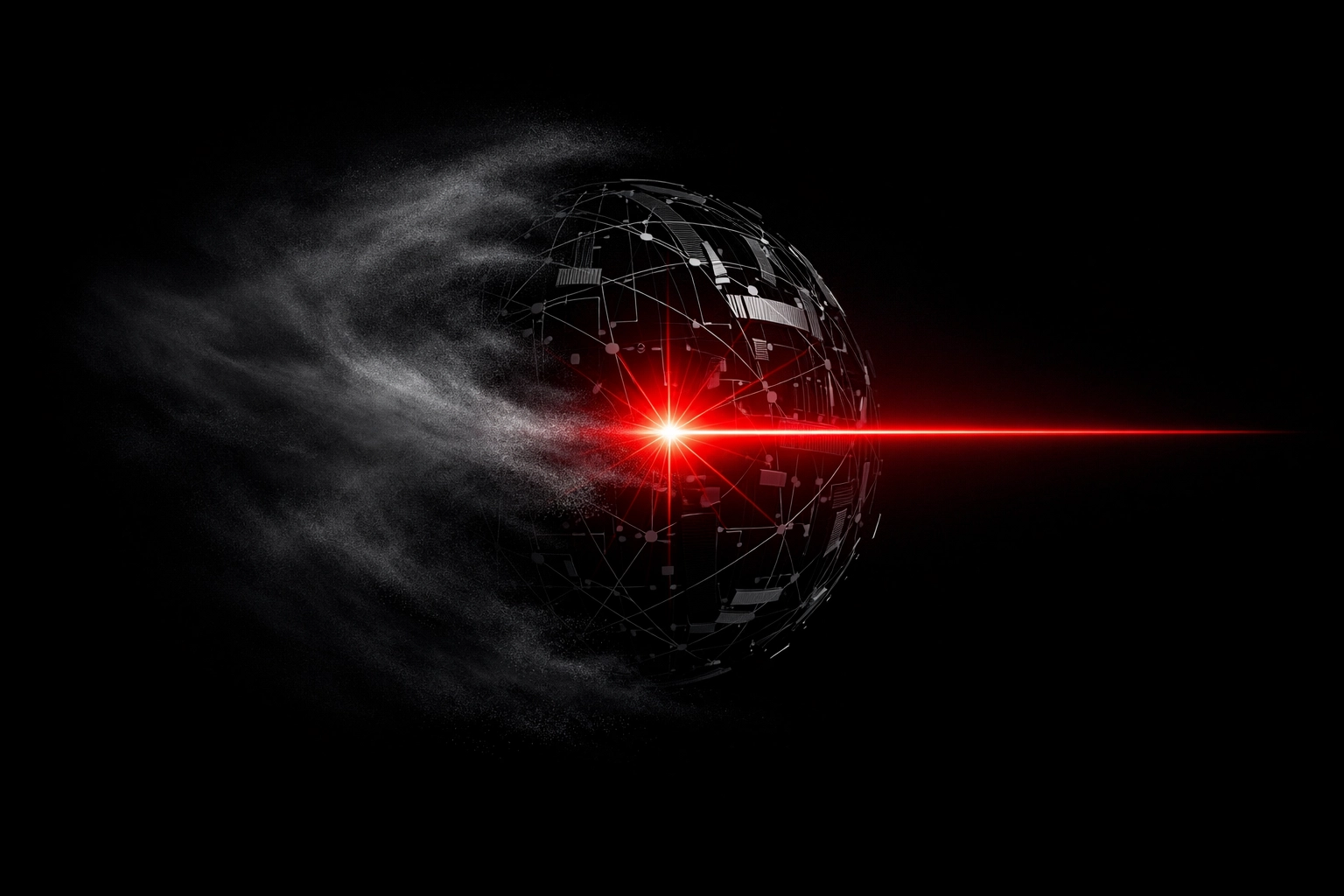 A red glowing sphere cutting through digital mist, representing an AI system identifying a trusted brand.