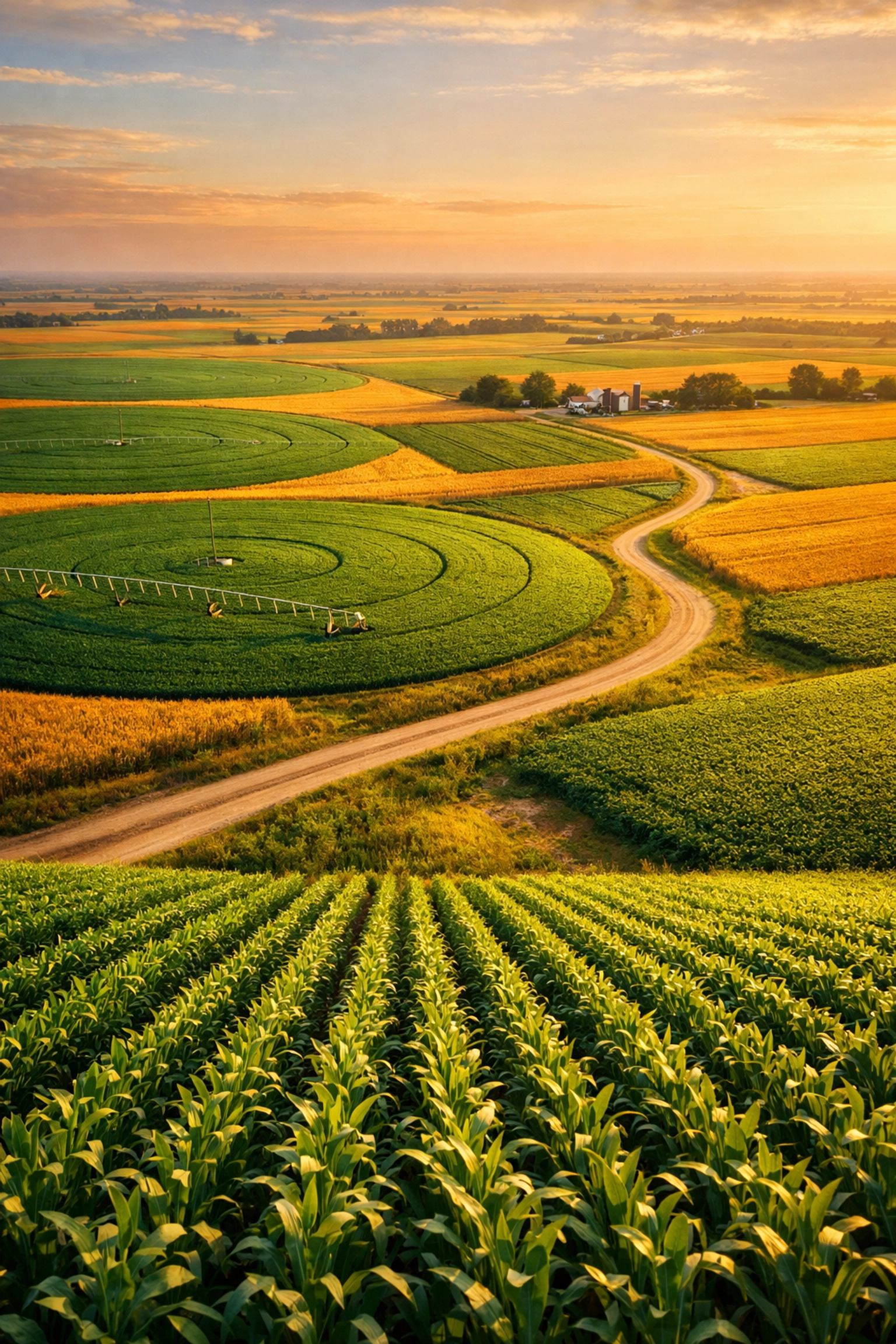 Aerial view of farmland investment opportunity showing productive agricultural crop fields