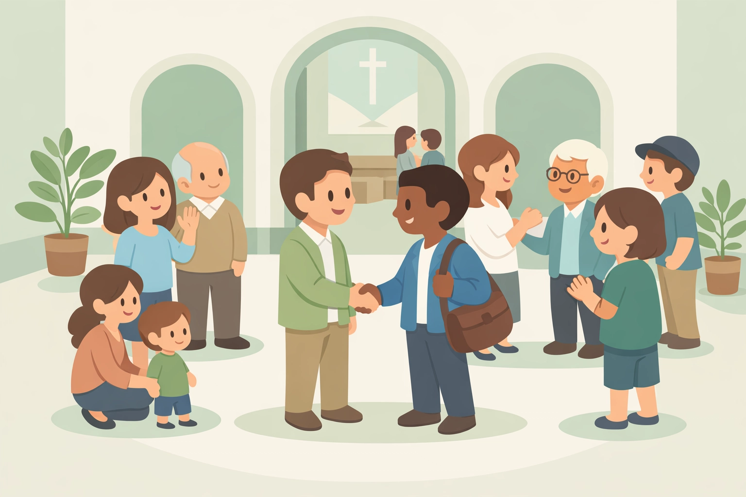 People gathered in church hallway