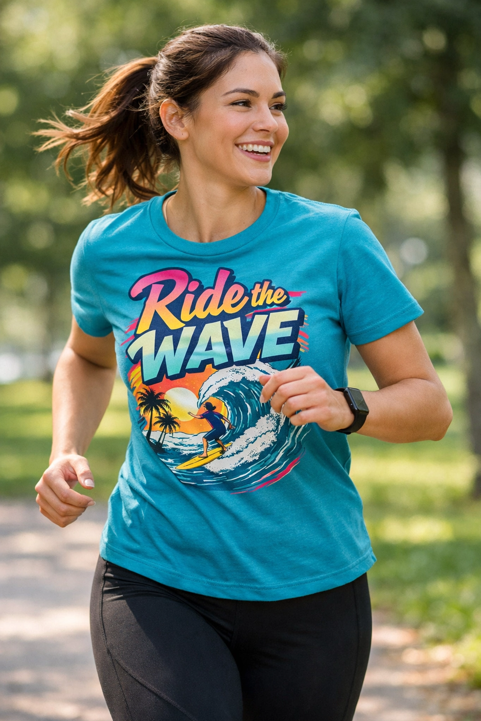 Person wearing a vibrant custom DTF printed t-shirt during outdoor activity