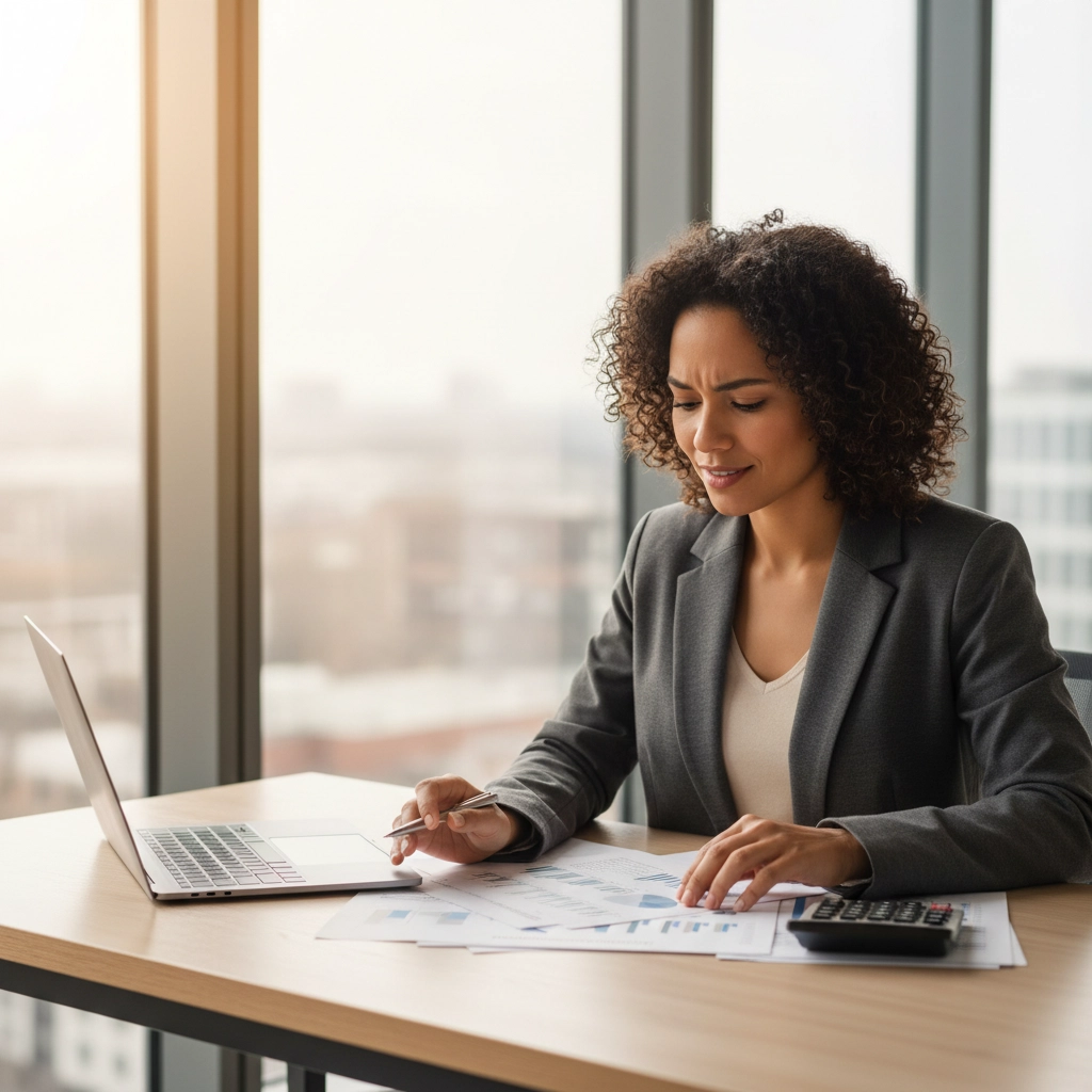A woman looking down and smiling