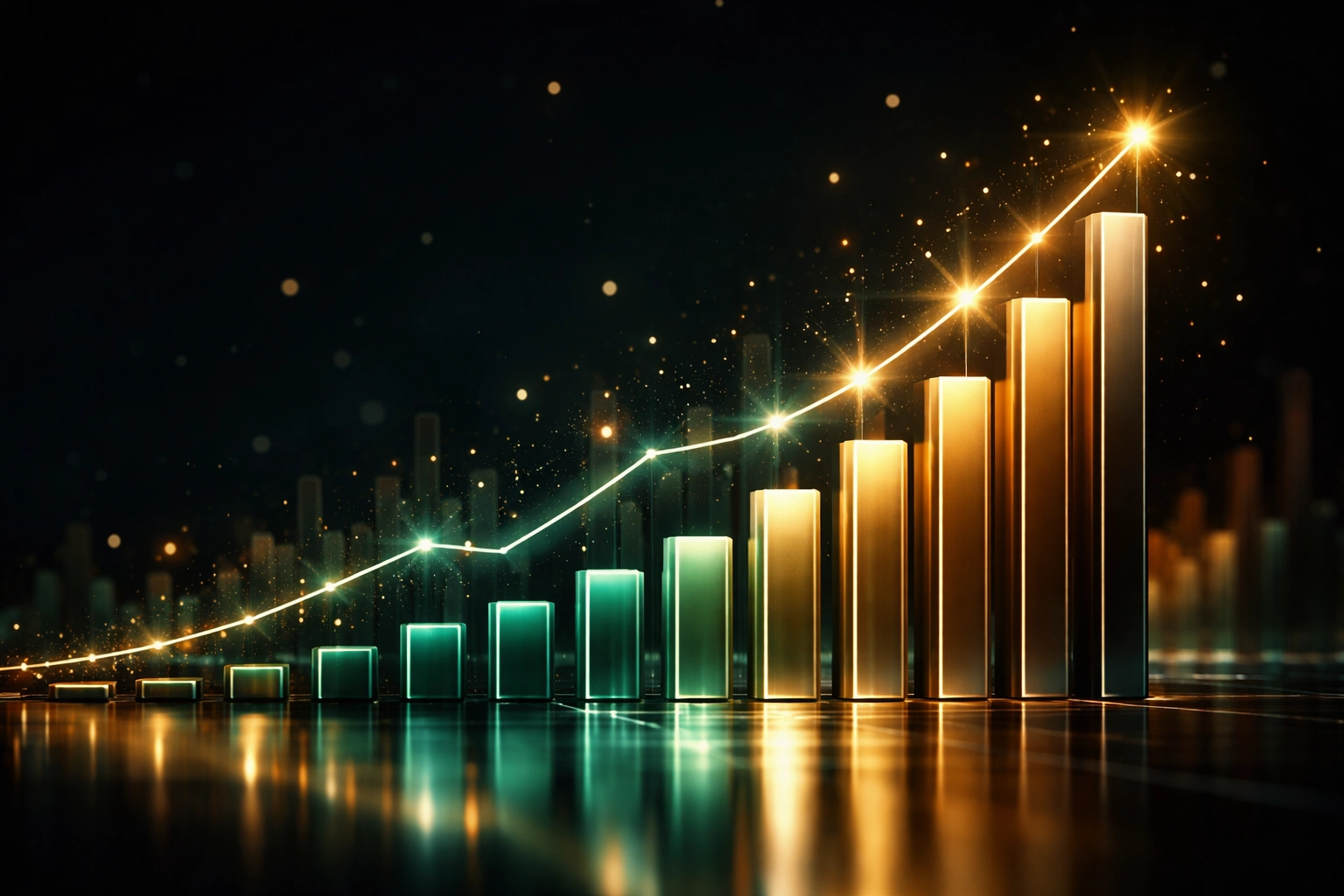 Graph showing positive institutional investment performance with rising bar charts and growth curves.