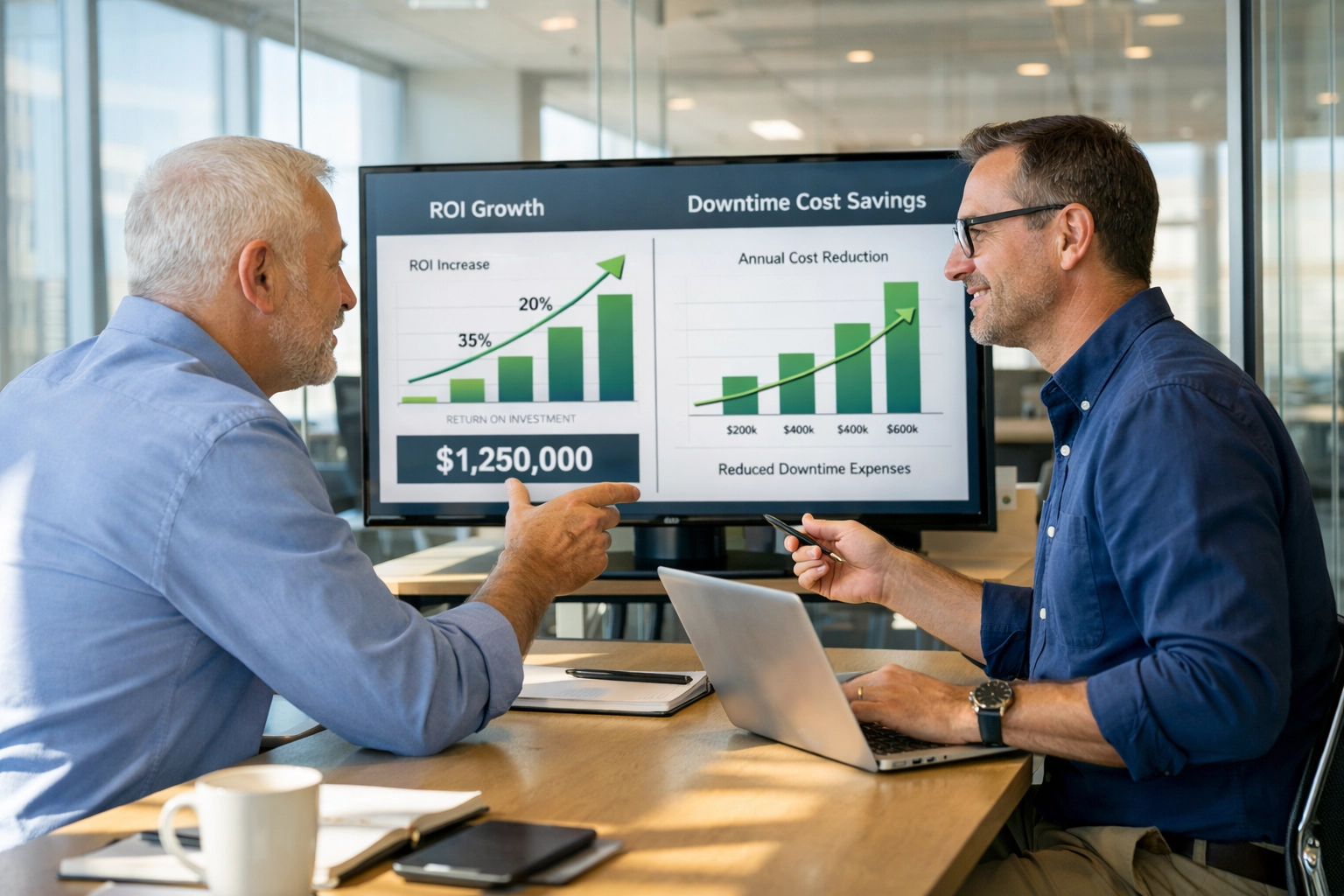 ServiceNow consulting partner reviewing ROI metrics and incident response time improvements with client