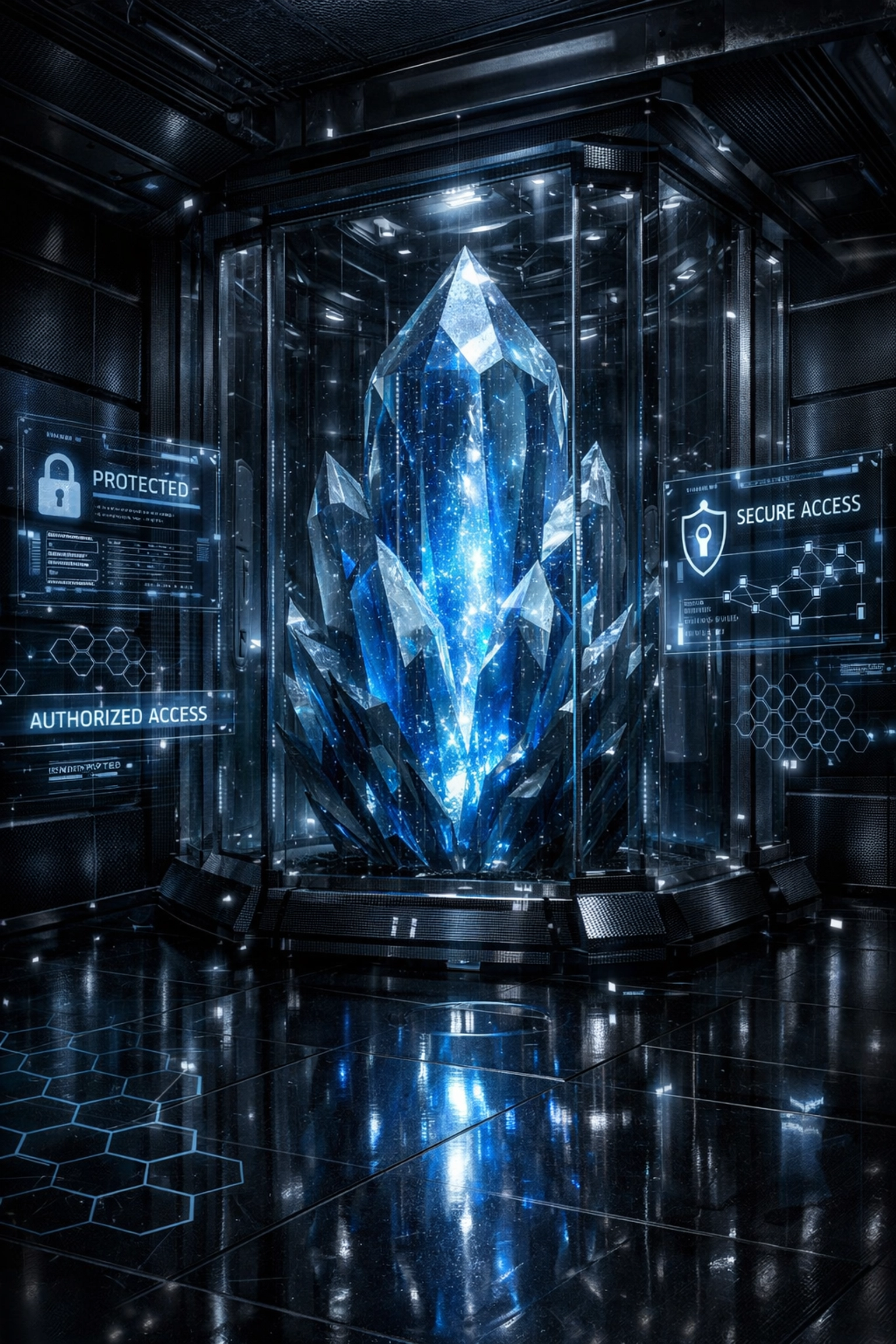 A futuristic digital vault symbolizing secure data ownership and first-party data strategies for growing companies.